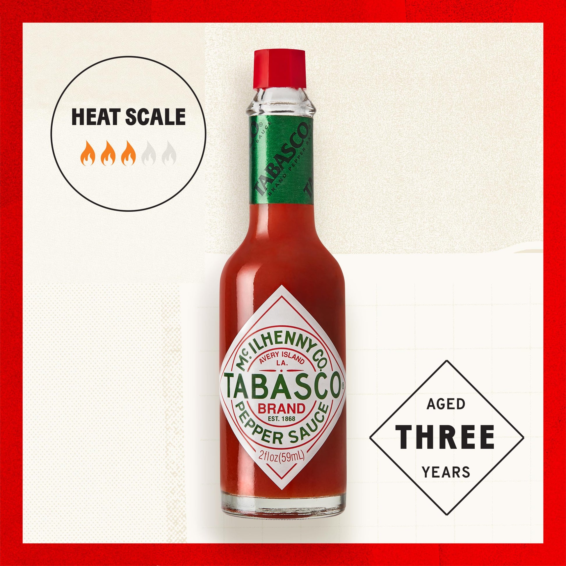 TABASCO Brand Original Red Pepper Hot Sauce, Medium Heat, Glass Bottle, Classic & Versatile Flavor, Three Simple Ingredients, Great for Dips, Tacos, Eggs, Pizza, Oysters & More, 2 Fl Oz (Pack of 1)