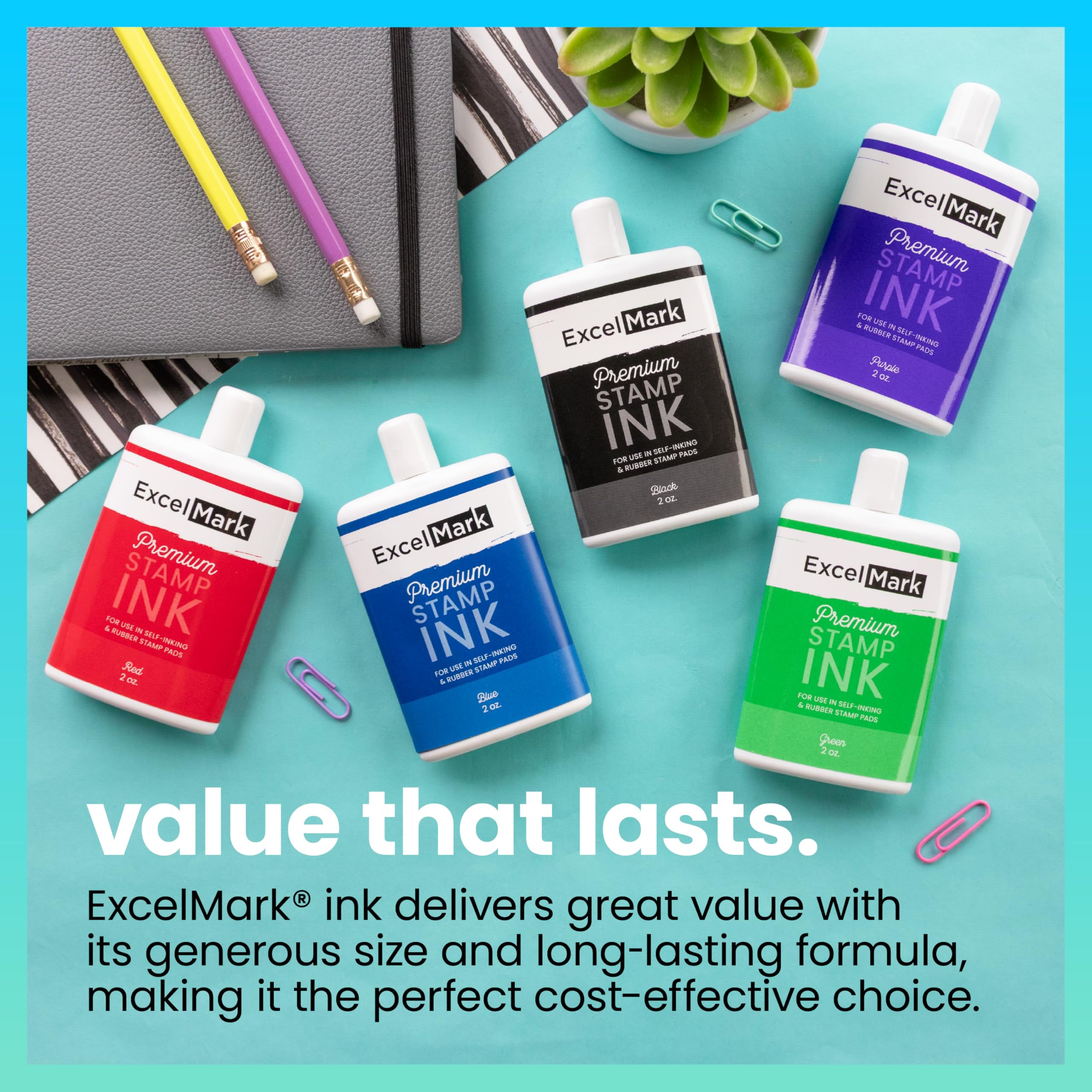 ExcelMark Self Inking Stamp Refill Ink - 2 oz. - Black Ink