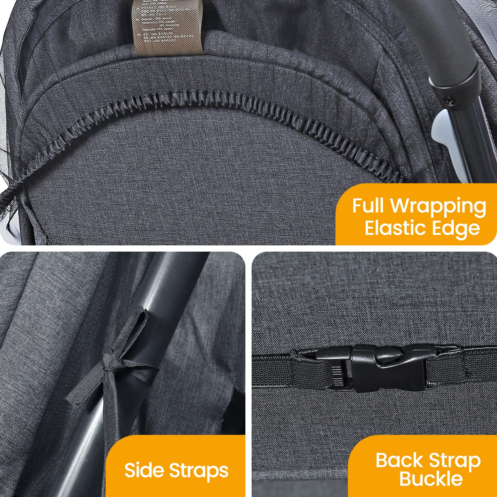 Orzbow Universal Mosquito Net for Stroller, Baby Bug Net with Two-Way Zippers & Storage Bag, Breathable & Foldable Mosquito Nets for Strollers, Car Seat, Bassinet, Cradle, Portable Mini Crib, Black