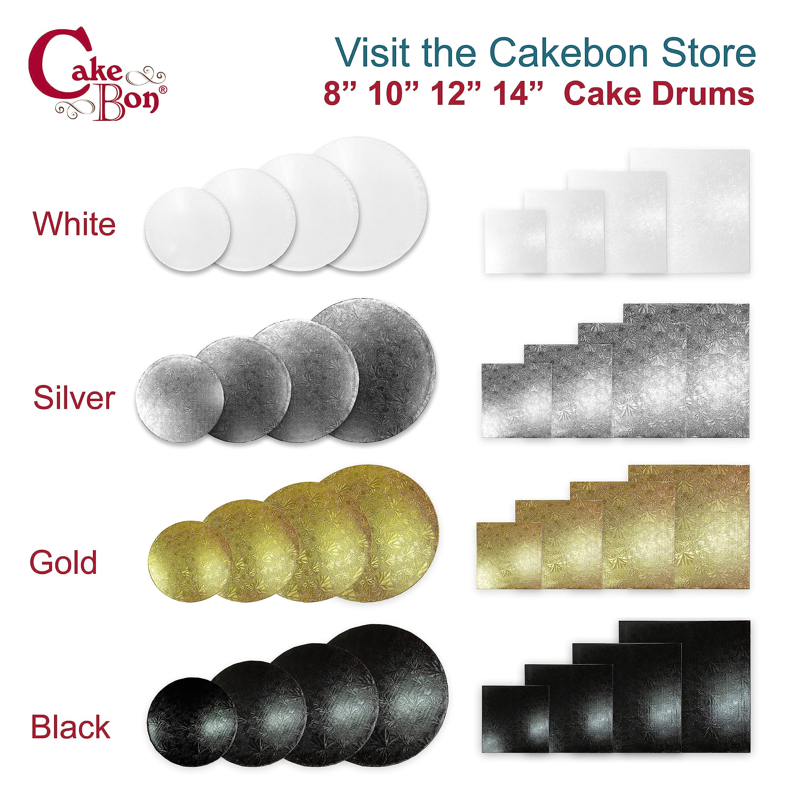 Cakebon Cake Boards - Sturdy 1/2 Thick Drums - 14 Inch Professional Smooth Straight Edges White 1-Pack