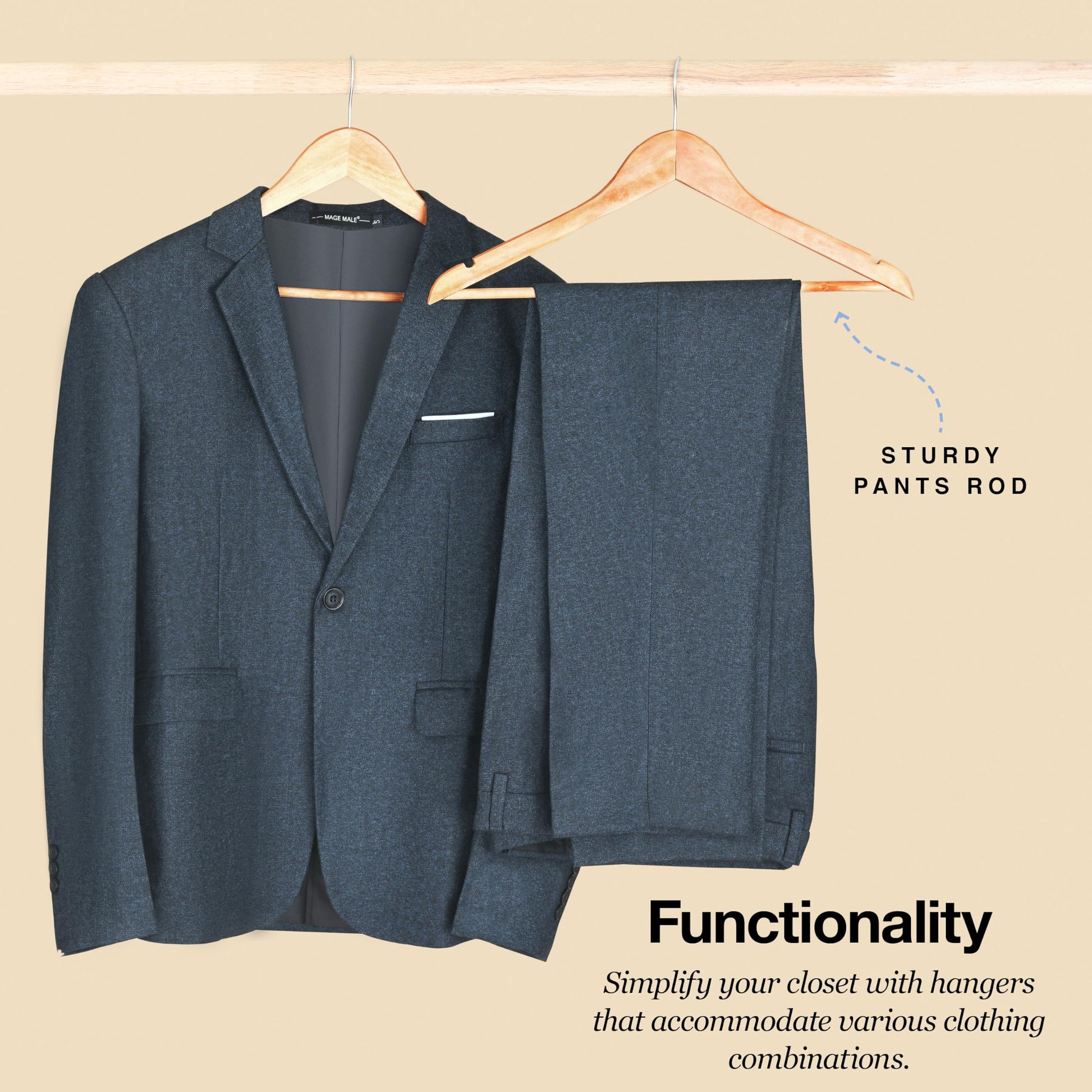 Premium Wooden Hangers 20 Pack - Durable Non Slip Coat Hangers Heavy Duty- Natural Solid Wood Hangers - Clothes Hangers with Chrome Swivel Hooks - Great for Jacket, Dress, Suit Hangers, Home-It