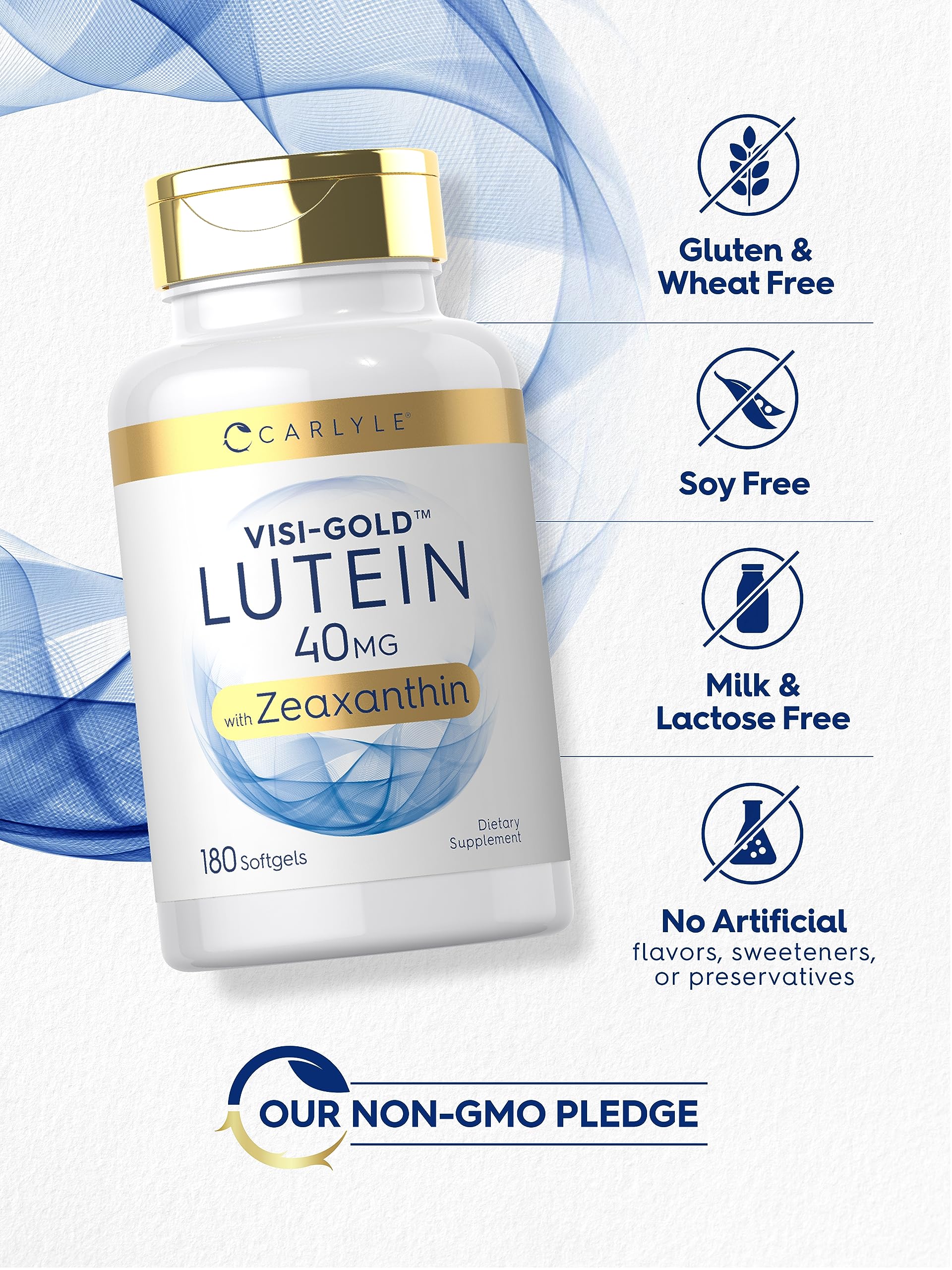 Carlyle Lutein and Zeaxanthin Supplement | 40mg | 180 Softgels | Pills for Eyes | Eye Health Vitamins | Visi-Gold | Non-GMO and Gluten Free