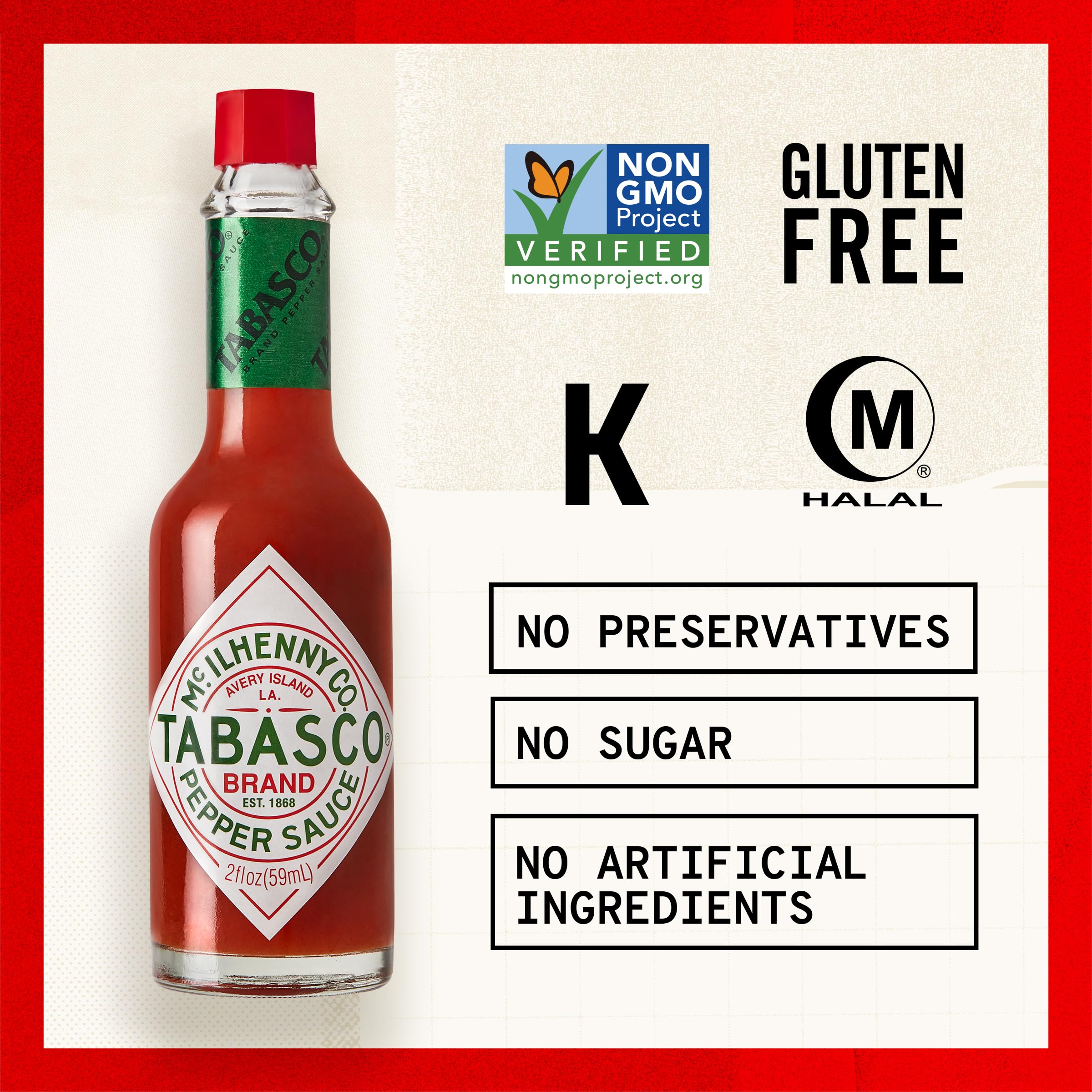 TABASCO Brand Original Red Pepper Hot Sauce, Medium Heat, Glass Bottle, Classic & Versatile Flavor, Three Simple Ingredients, Great for Dips, Tacos, Eggs, Pizza, Oysters & More, 2 Fl Oz (Pack of 1)