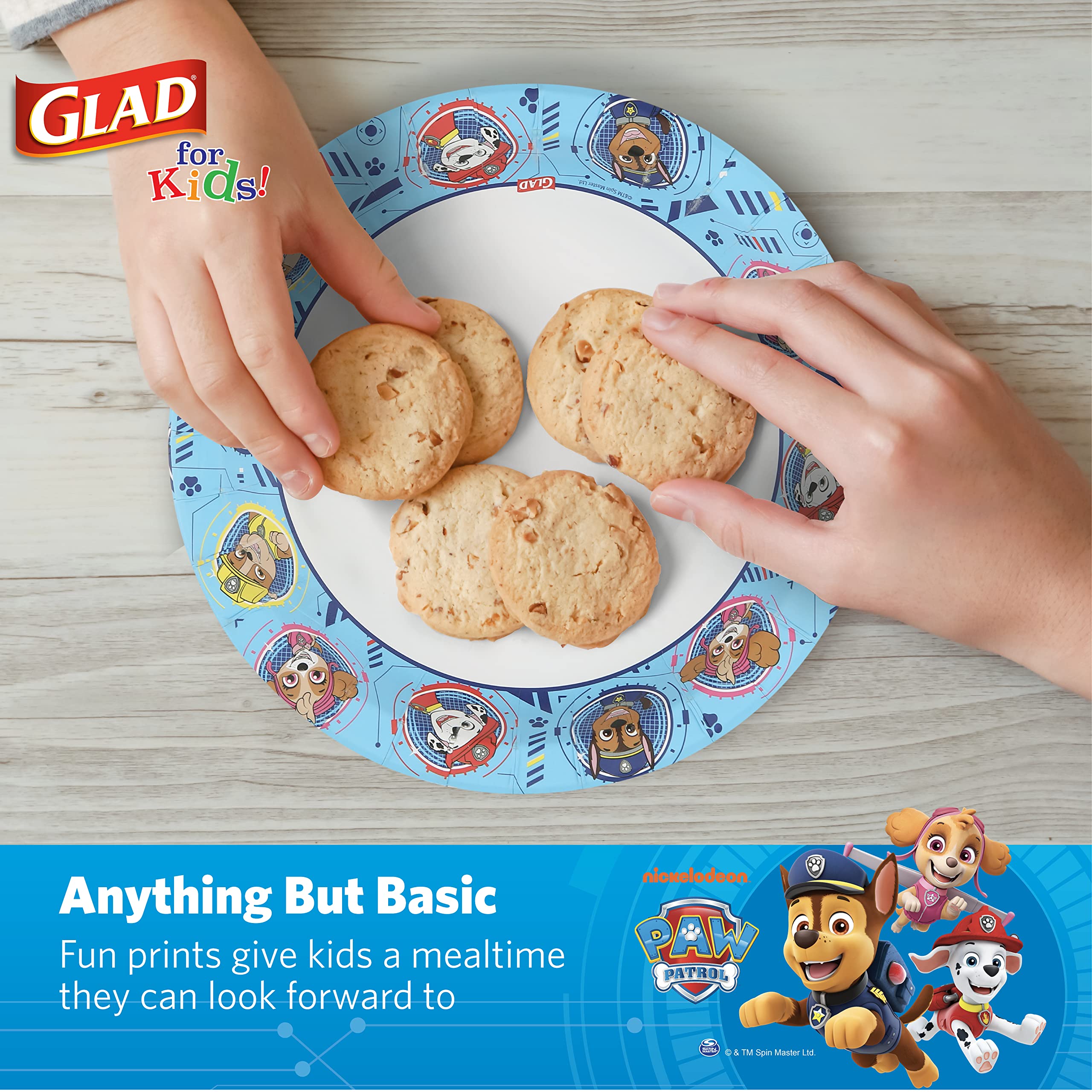 Glad for Kids Paw Patrol Round Disposable Paper Plates, Core Pups Blue - Heavy Duty, Soak Proof, Microwavable Plates for Everyday Use, 8.5 Inch, 20 Count