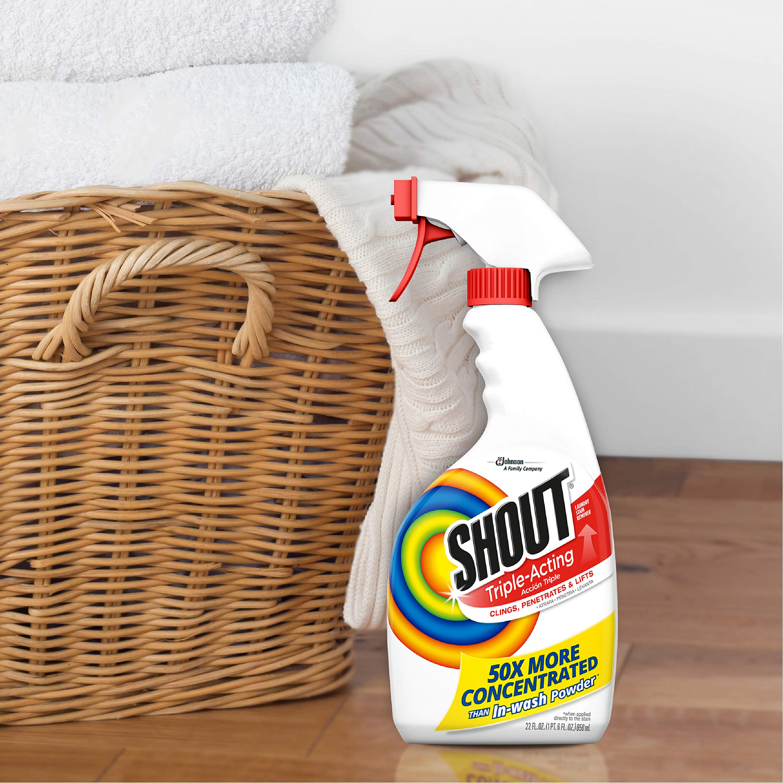 Shout Active Enzyme Laundry Stain Remover Spray, Triple-Acting Formula Clings, Penetrates, and Lifts 100+ Types of Everyday Stains - Prewash Spray 22oz
