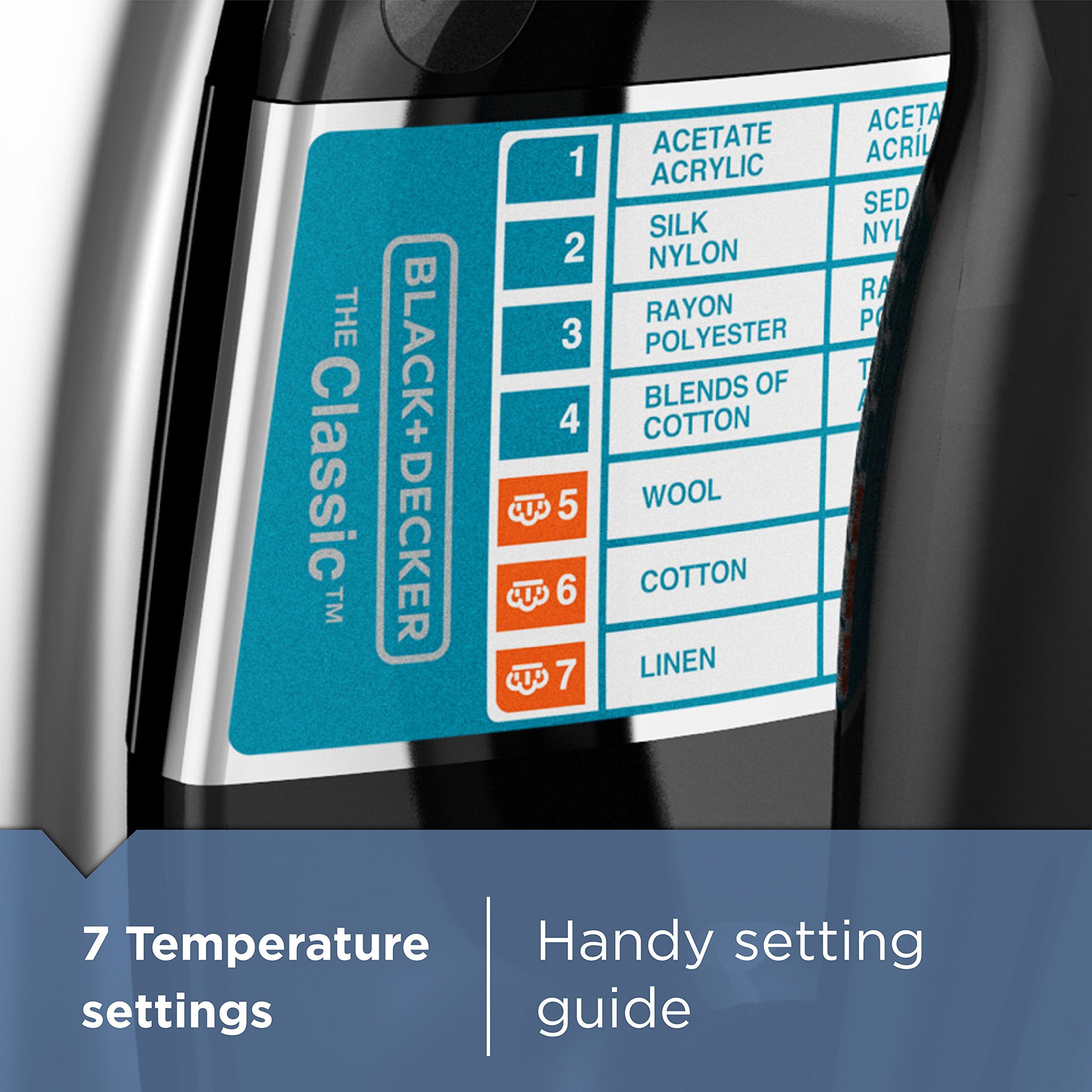 BLACK+DECKER The Classic Iron, F67E-T, Aluminum Soleplate, Steam or Dry Ironing, 7 Temperature Settings, Anti-Drip