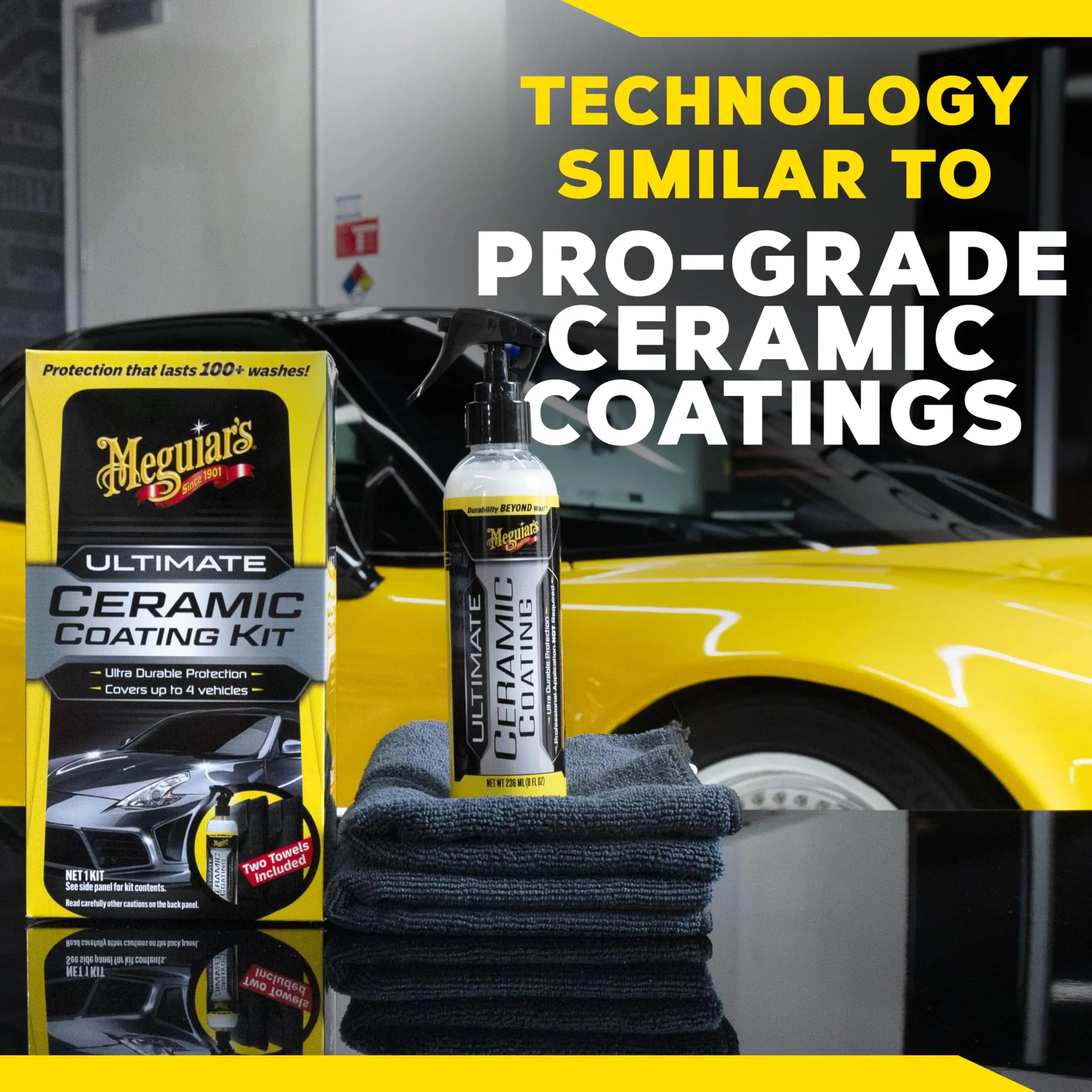 Meguiar's Ultimate Ceramic Coating Kit - Premium Kit for Cars Delivers Ultra-Durable Ceramic Protection with High Water Beading Action, Increased Gloss and Slickness, and Premium Microfiber Towels