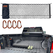 TacoNets Envelope Cargo Net for GMC Sierra & Chevy Silverado - Fits 2013-2025 - Upgraded 5mm Bungee - Integrated Storage Bag - Heavy Duty Carabiners - Designed in USA - 18" x 50"
