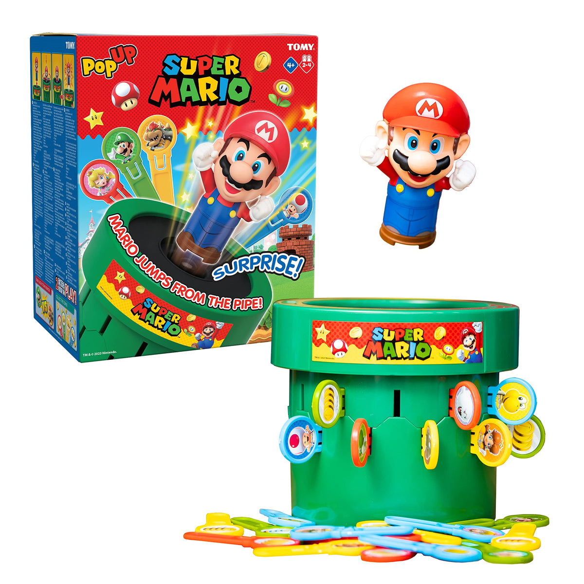 TOMY Pop Up Super Mario Brettspiel – Familien- und Vorschulspiele für den Spieleabend – Kinderaktivitäten und Super Mario Spielzeug – Mädchen- und Jungenspiele – 2-4 Spieler – Ab 4 Jahren
