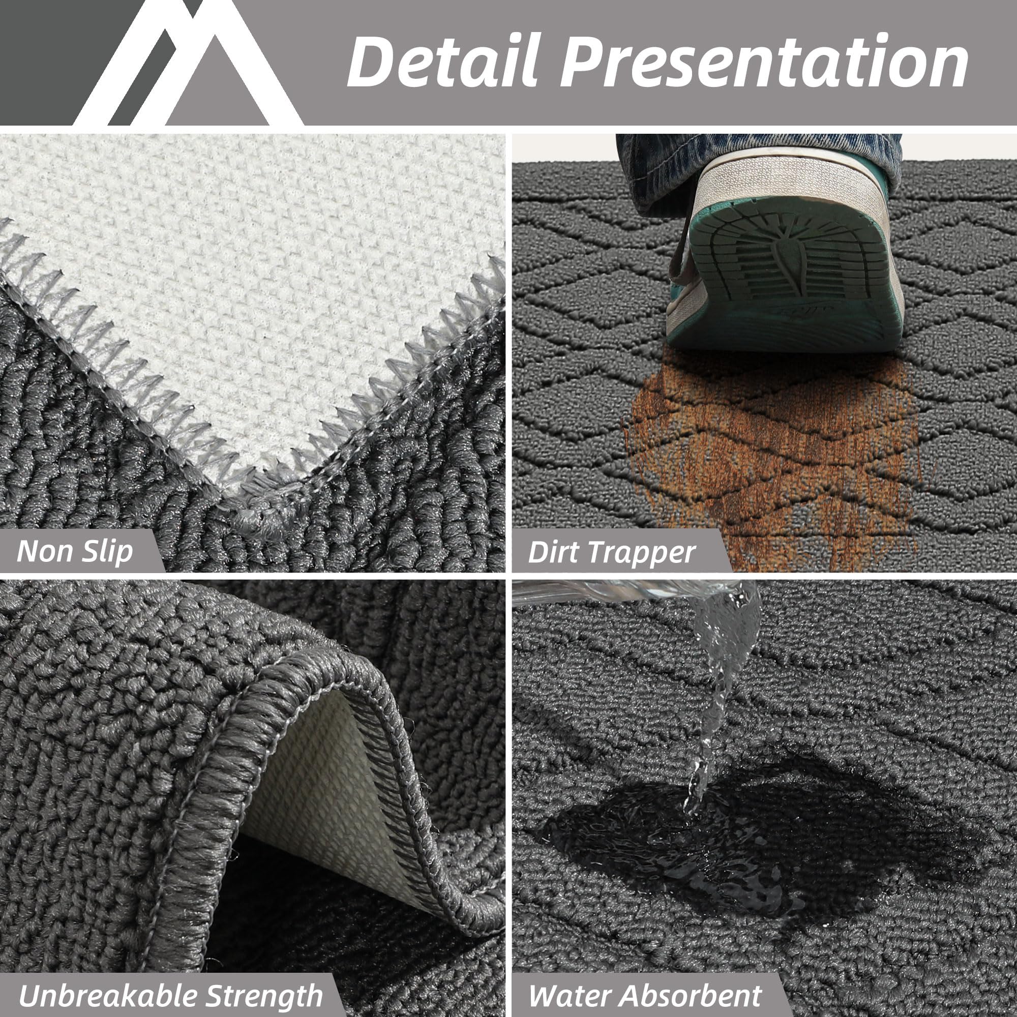 COSY HOMEER 48x20 Inch/30X20 Inch Kitchen Rug Mats Made of 100% Polypropylene 2 Pieces Soft Kitchen Mat Specialized in Anti Slippery and Machine Washable (Grey)