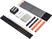 Basics Sketching and Drawing Art Pencil Kit, Artist Supplies with Pencils, Erasers, Sharpener, Charcoal, Black, White, 17 Piece Set