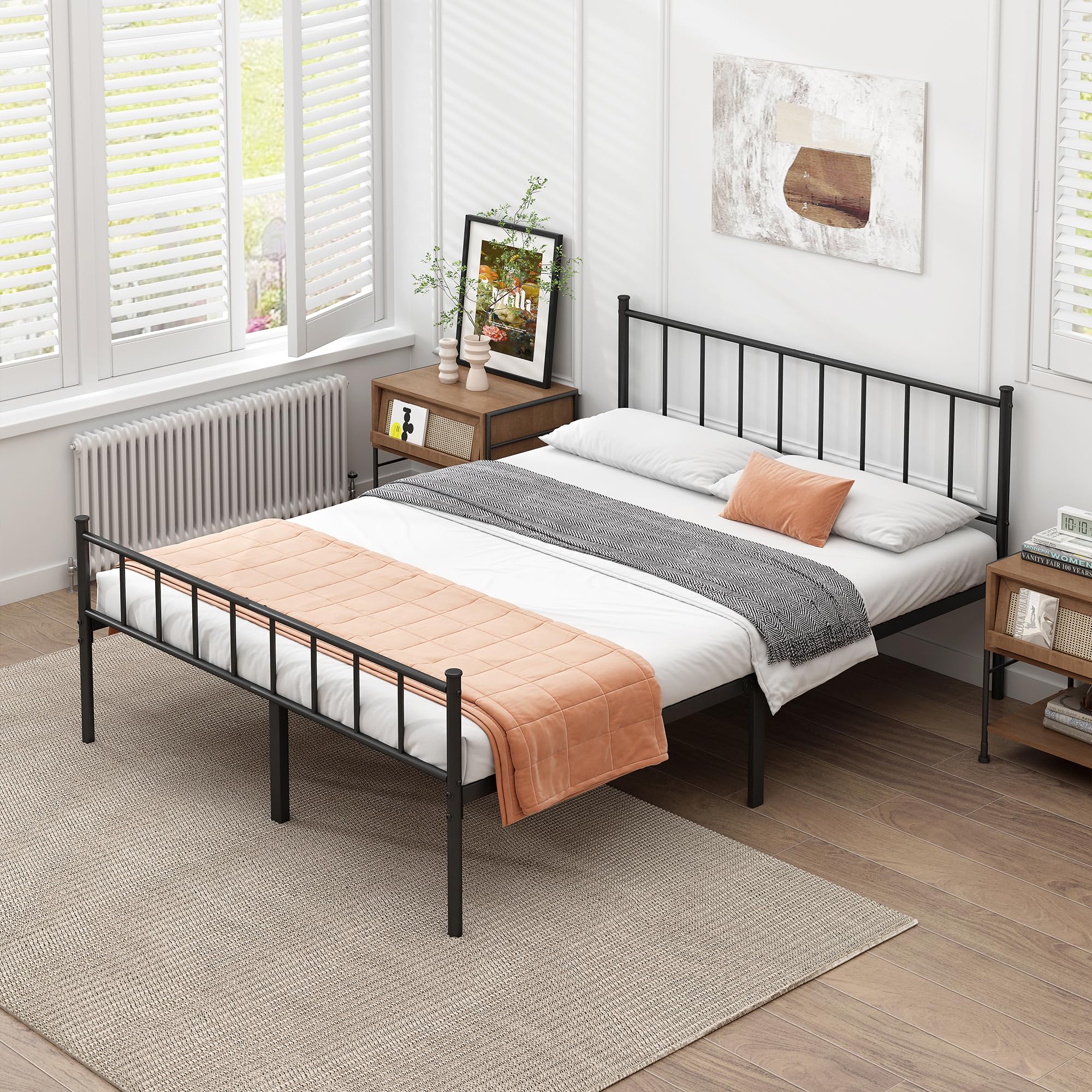 DIIYIV Queen Bed Frame-Classic Metal Platform Bed Frame,Mattress Foundation with Steel Slat Support,Under Foundation Storage,No Box Spring Needed, Easy Assembly, Queen Size