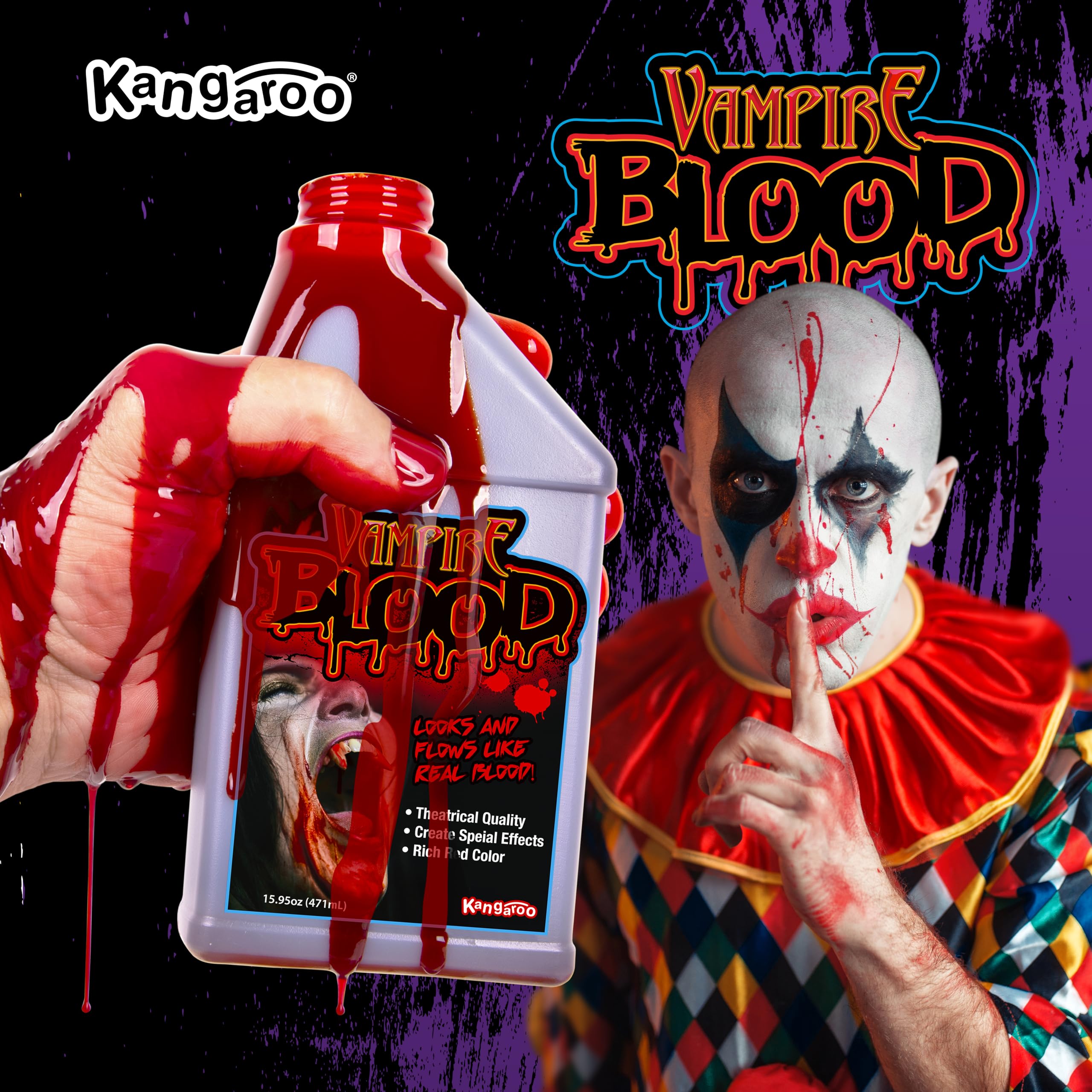 Kangaroo Fake Blood for Halloween, Special Effects Makeup, True Blood Color, 15.95 oz, Package May Vary