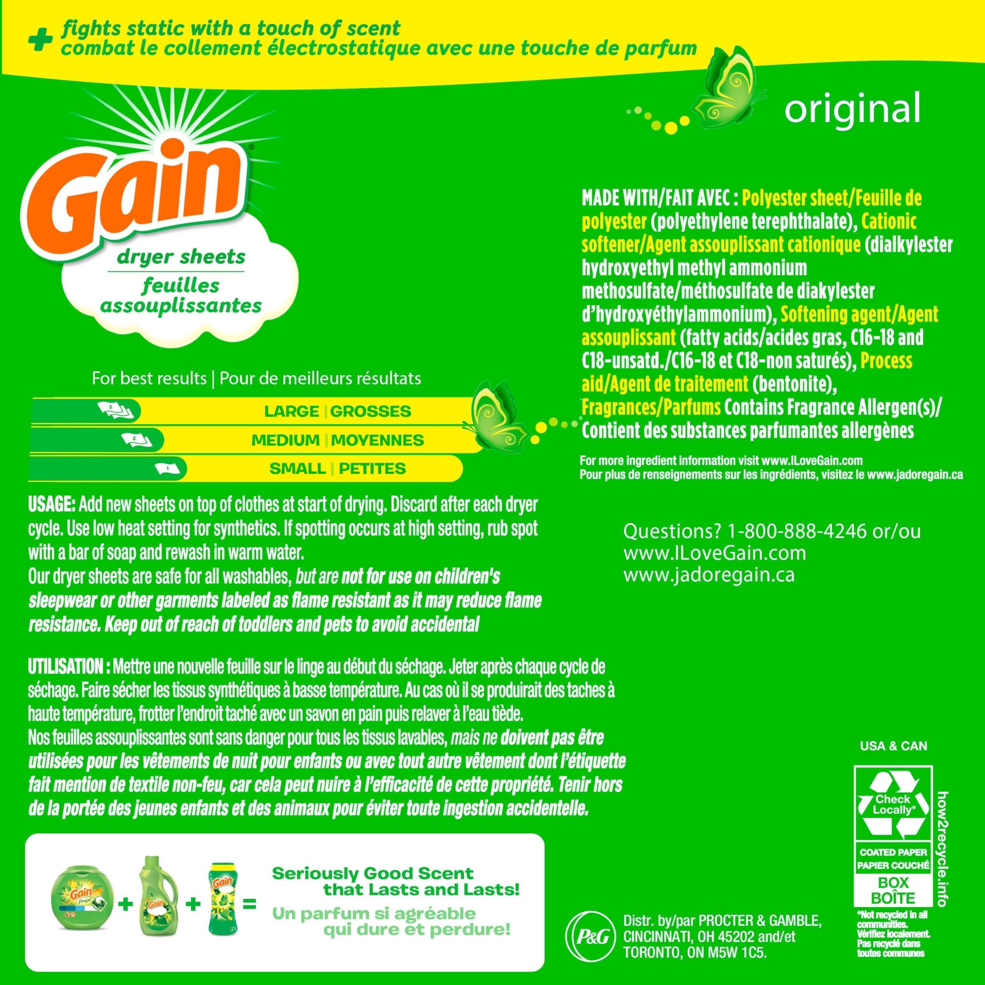 Gain Dryer Sheets Plus Wrinkle Release, Original Scent, 240 Count, Fights Static With a Touch of Scent, Laundry Sheets