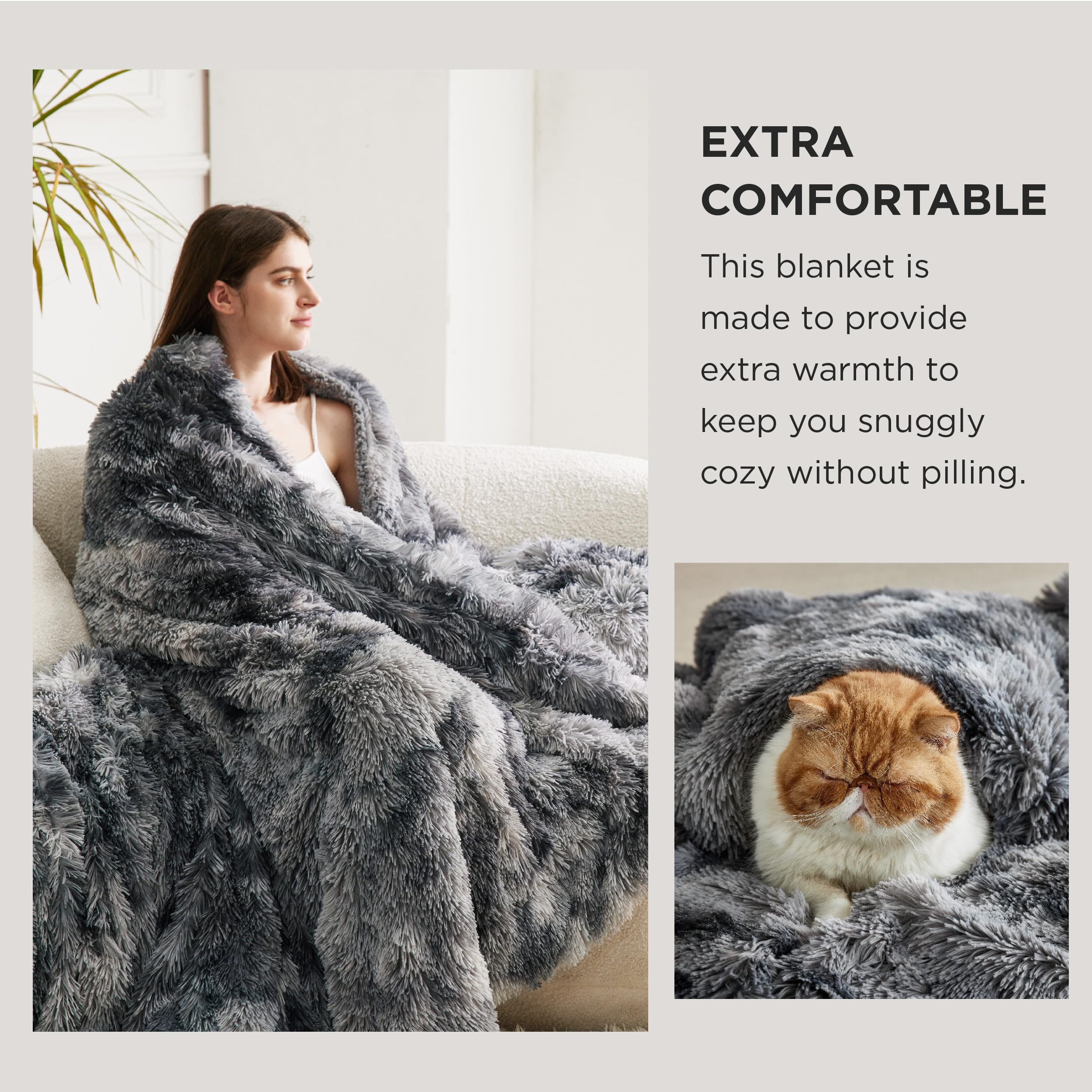 Bedsure GentleSoft Fluffy Fuzzy Faux Fur Throw Blanket, Soft Sherpa Fleece Cozy Gifts for Women, Grey Room Decor for Men Plush Blanket for Couch Bed, Thick Warm Minky Gifts for Girls Boys Teenages