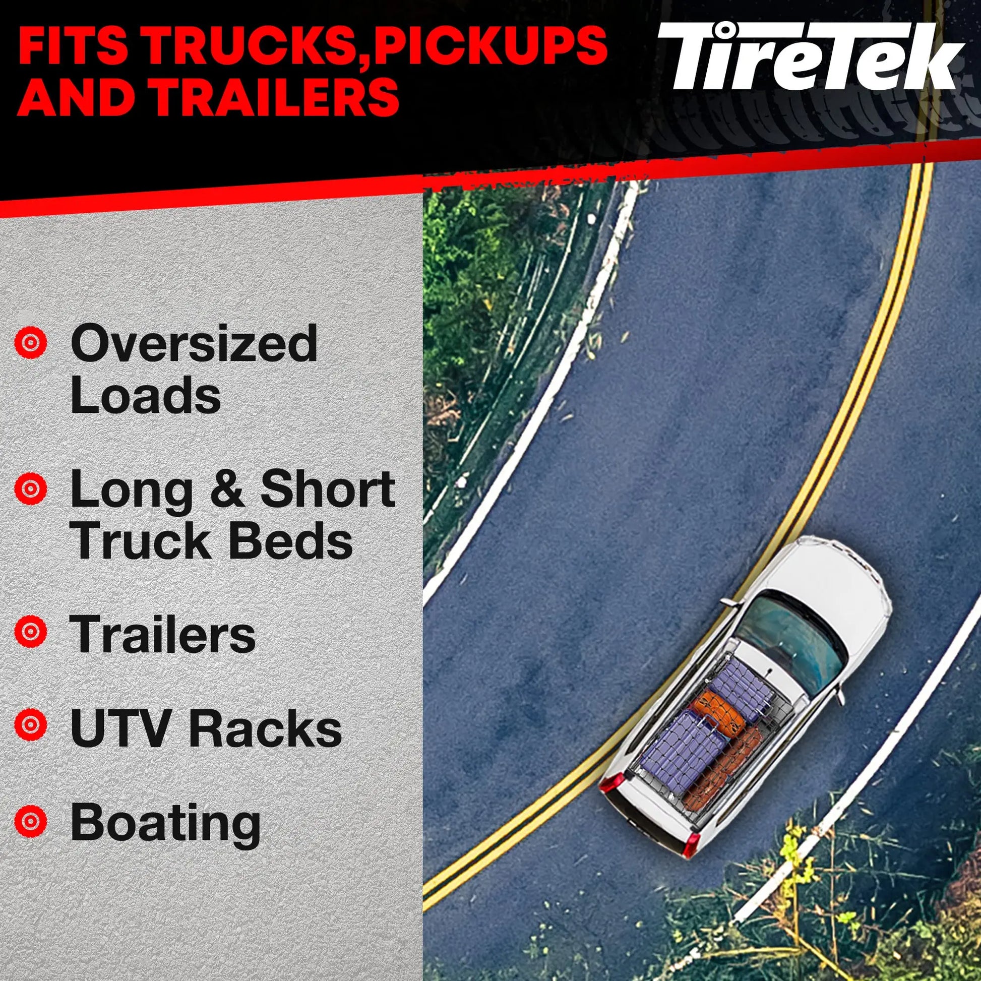 Cargo Net for Pickup Truck Bed (4' x 6' Stretches to 8' x 12') Heavy Duty Pickup Truck Bed Accessories - 12 Metal Carabiners, Bungee Mesh Accessory with Strap Hooks for SUV, Trailer Tarp