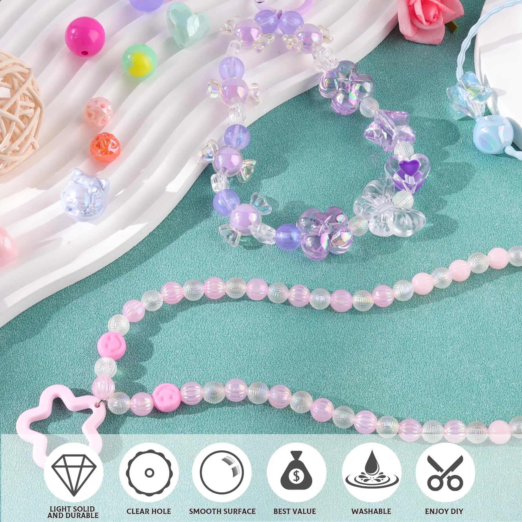 TINKRSTUFF Assorted 180-240PCS Acrylic Beads for Bracelet Making, Flower Bow Butterfly Candy GummyBear Aesthetic Bracelet Charms,Cute Beads for Jewelry Making DIY Necklace Keychain Phone Charm