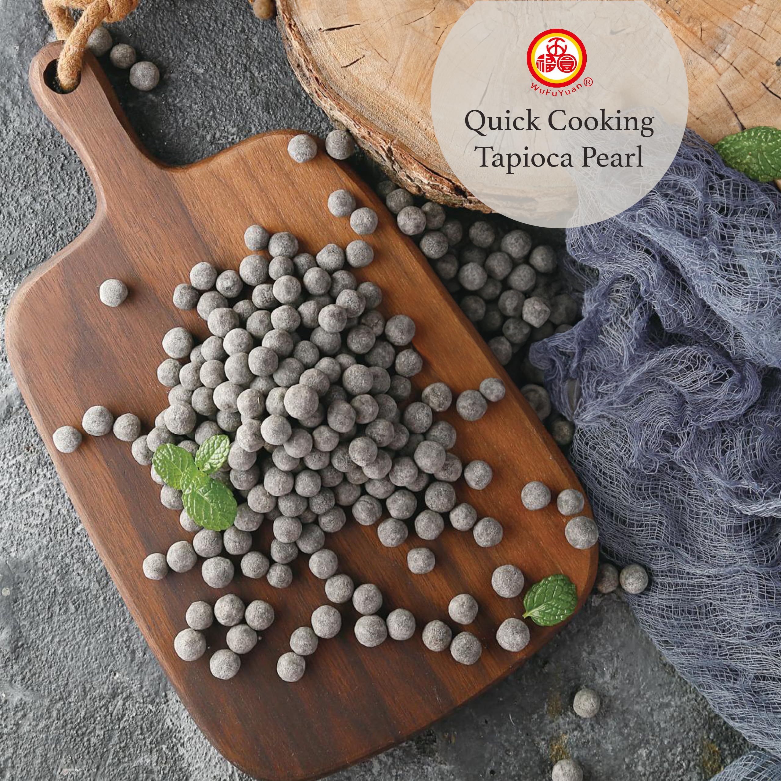 WuFuYuan Boba Tapioca Pearls, Black Sugar Flavor, Ready to Cook in 5 Minutes or Microwave in 3 Minutes, 8.8 oz. (Pack of 2)