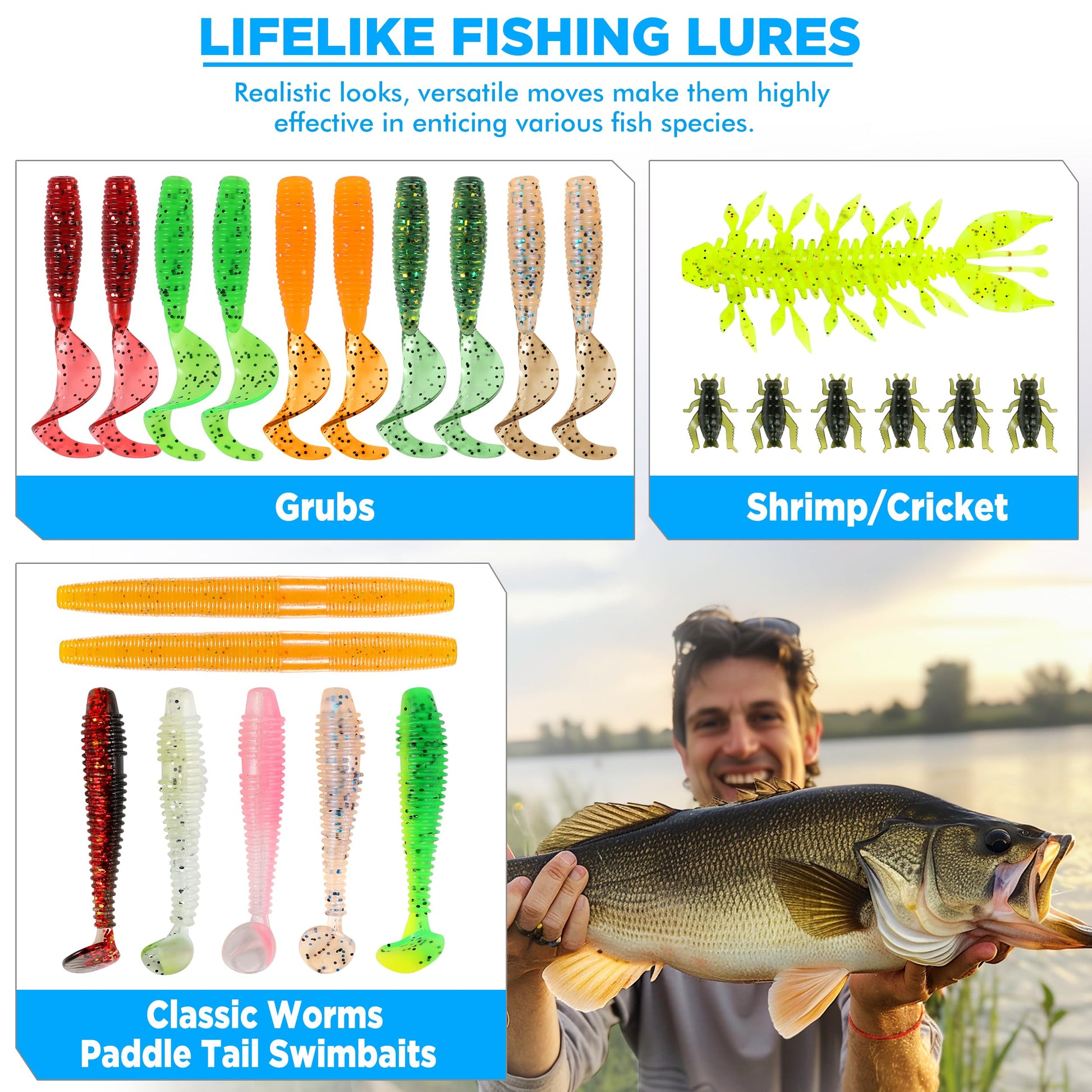 PLUSINNO Fishing Lures, 137Pcs Tackle Box with Tackle Included, Crankbaits, Spoon, Hooks, Weights & Other Accessories, Fishing Bait Lure Gear Kit Gift for Men Bass Freshwater