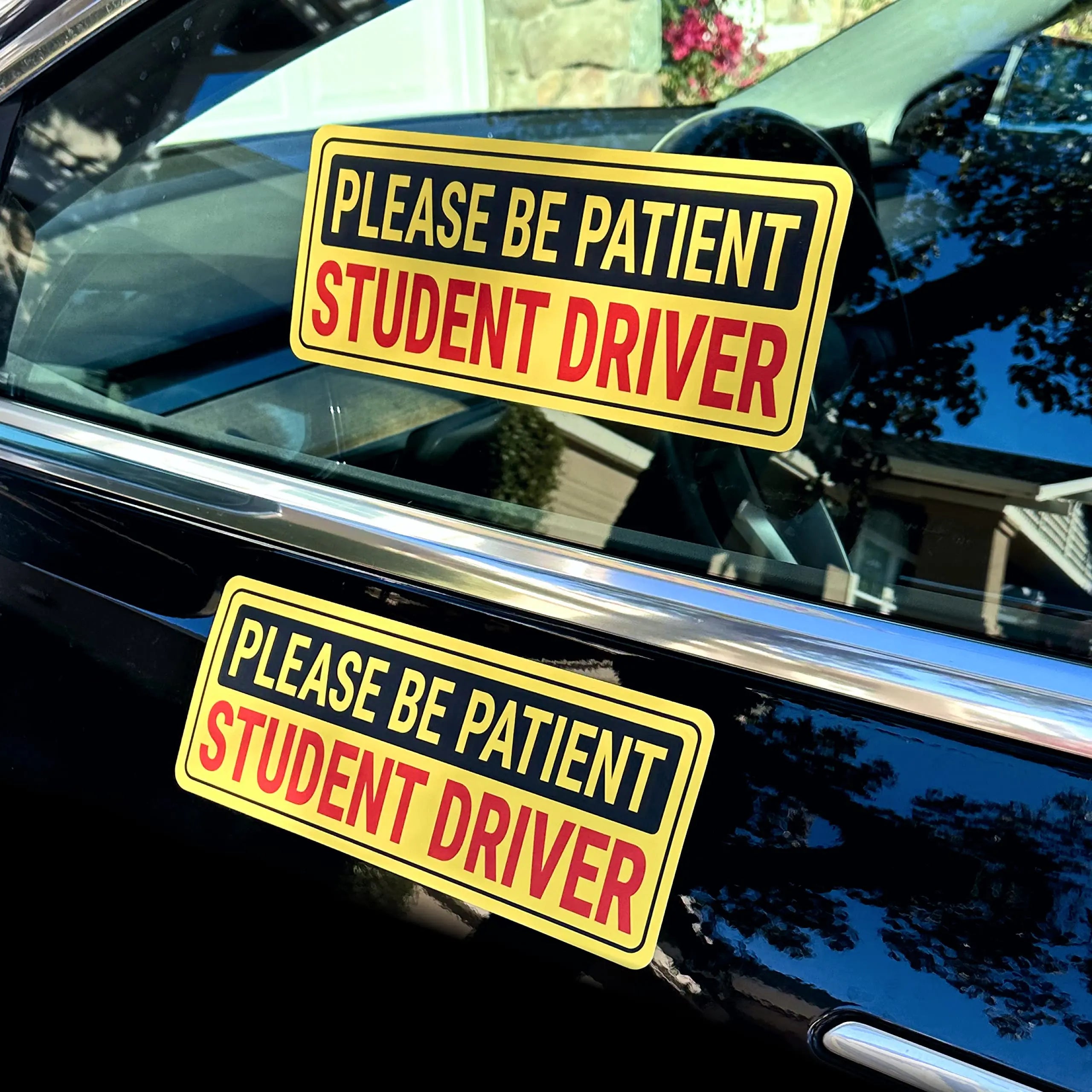Stickios Non-Magnetic Student Driver Stickers - Removable Vinyl Decal Signs for Cars & Windows - Made in USA (10x4 inches, 2-Pack)