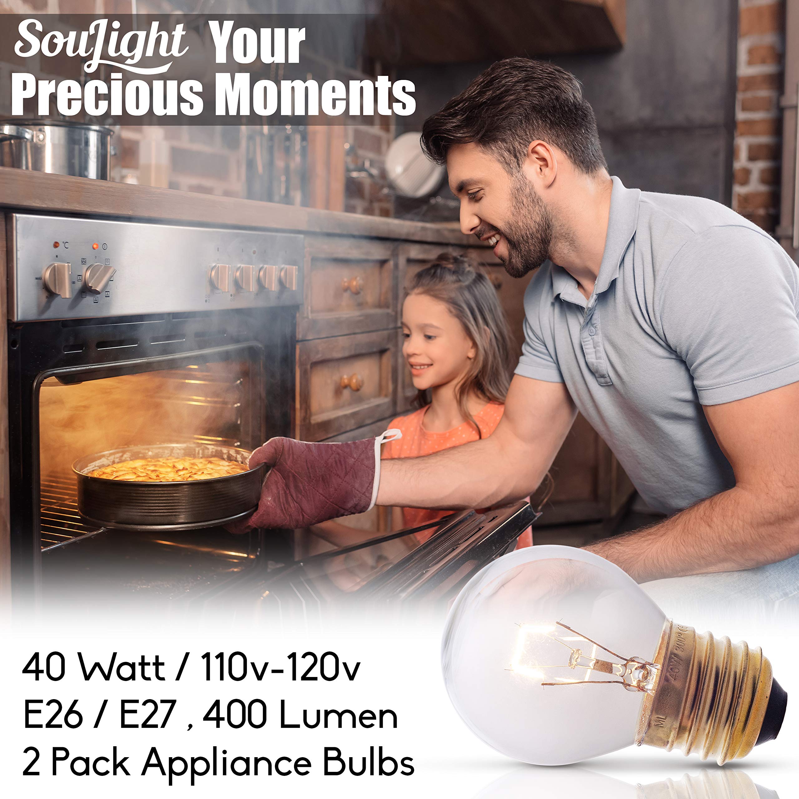 Oven Light Bulb – 40 Watt Appliance Replacement Bulbs for Oven, Stove, Refrigerator, Microwave. Incandescent - High Temp G45 E26/E27 Socket -Warm White - 400 Lumens - Clear.2 Pack