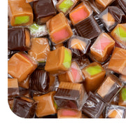 Caramel Cubes Candy Mix - 2 Pound Bulk Pack (About 150 Count) - Filled Creamy Caramels Individually Wrapped - Vanilla, Chocolate, Apple, Strawberry - Assorted Chews