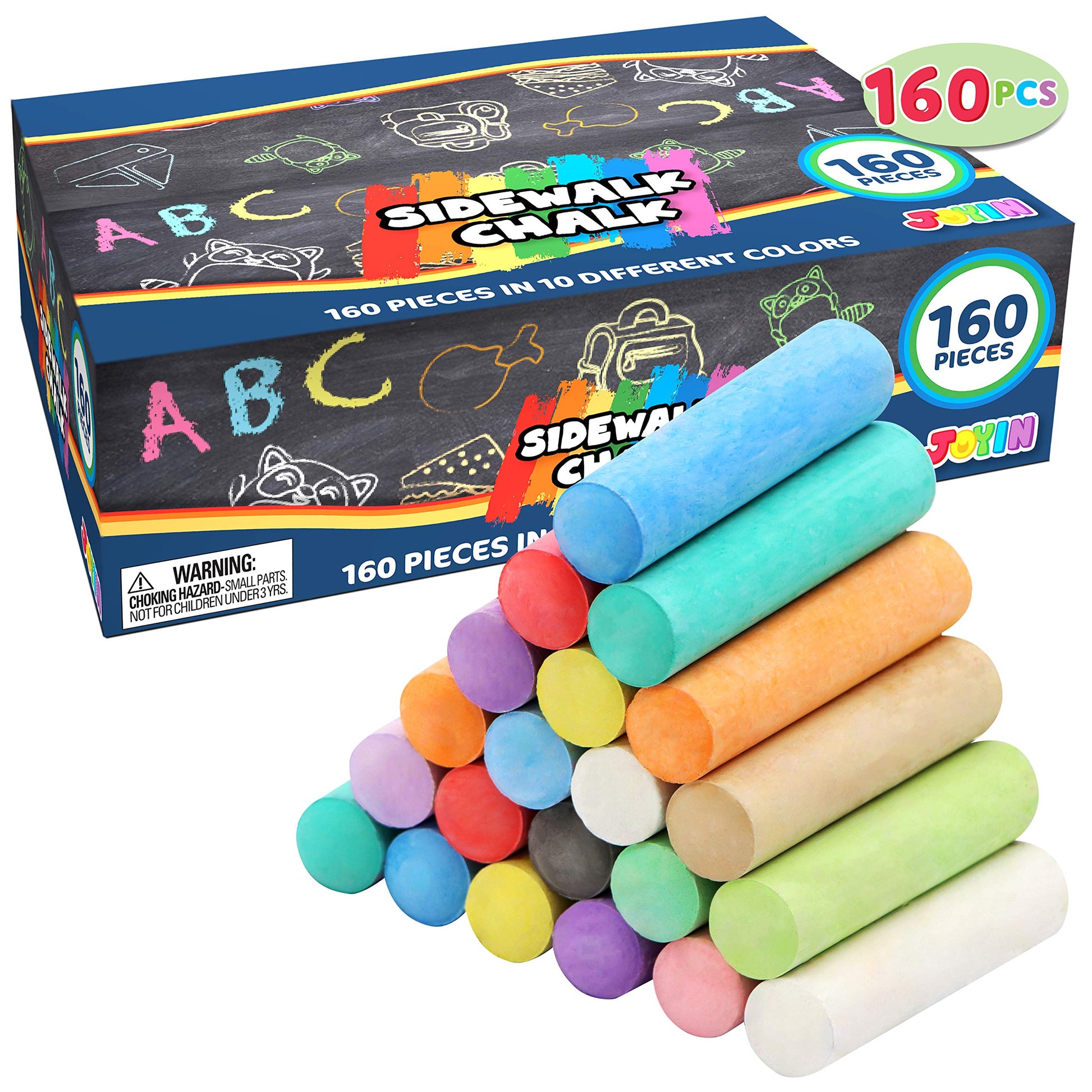 160 PCS Sidewalk Chalks Set Non-Toxic Washable Jumbo Chalk for Outdoor Art Play, Painting on Chalkboard, Blackboard and Playground