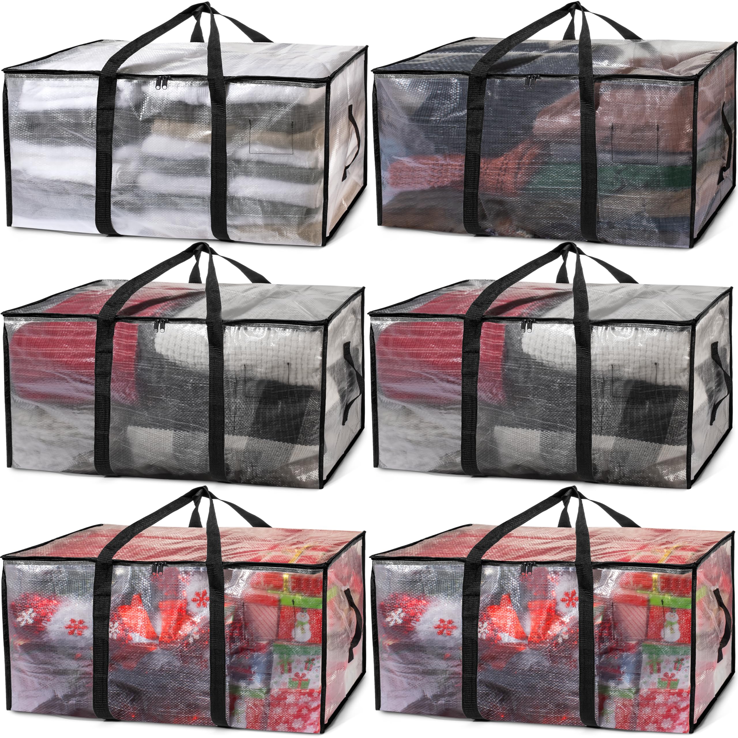 ClearSpace Oversized Moving Bags or Storage Bag - Large Moving Tote with Carry Belt, Zippers & Handles - Reinforced Packing Bags for Moving, Student Apartments, Holiday Storage, 6 Pack