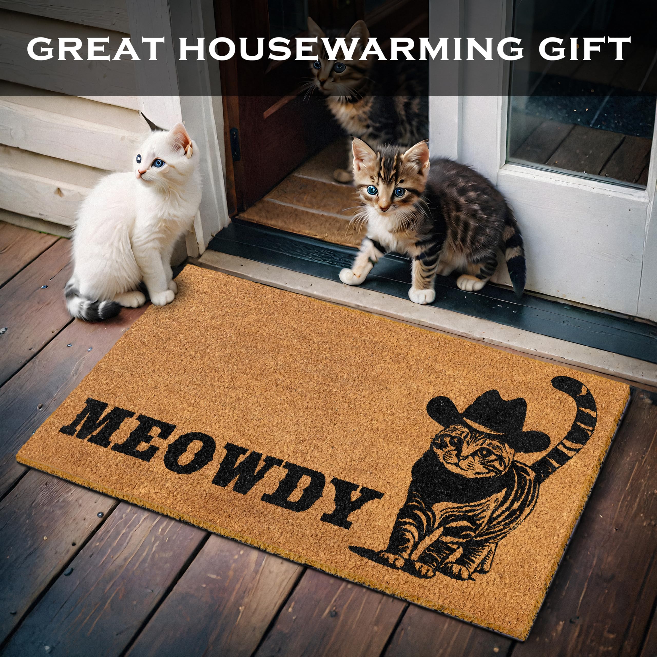 Meowdy Doormat 30x17 Inch, Cat Front Door Mat for Covered Outdoor Area, Black Cat Welcome Mats for Front Door Gift, Coir Outdoor Doormat