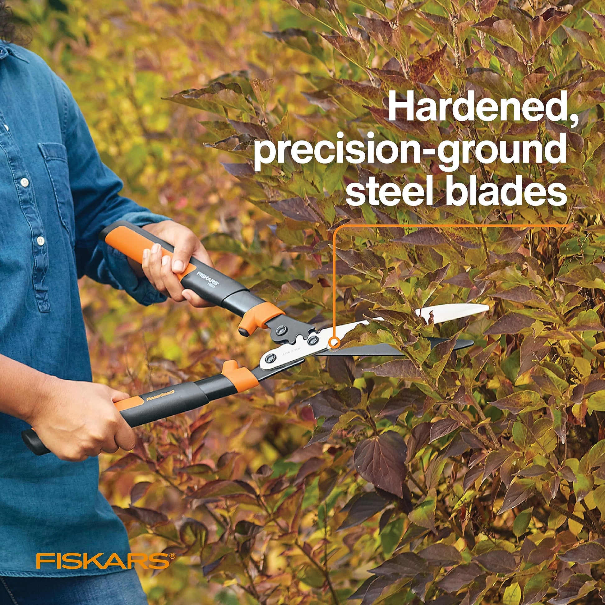 Fiskars 23" Hedge Shears, Hedge Clippers with PowerGear2 Technology that Multiplies Power for Less Effort, Garden Shears with SoftGrip Handles and Shock-Absorbing Bumpers