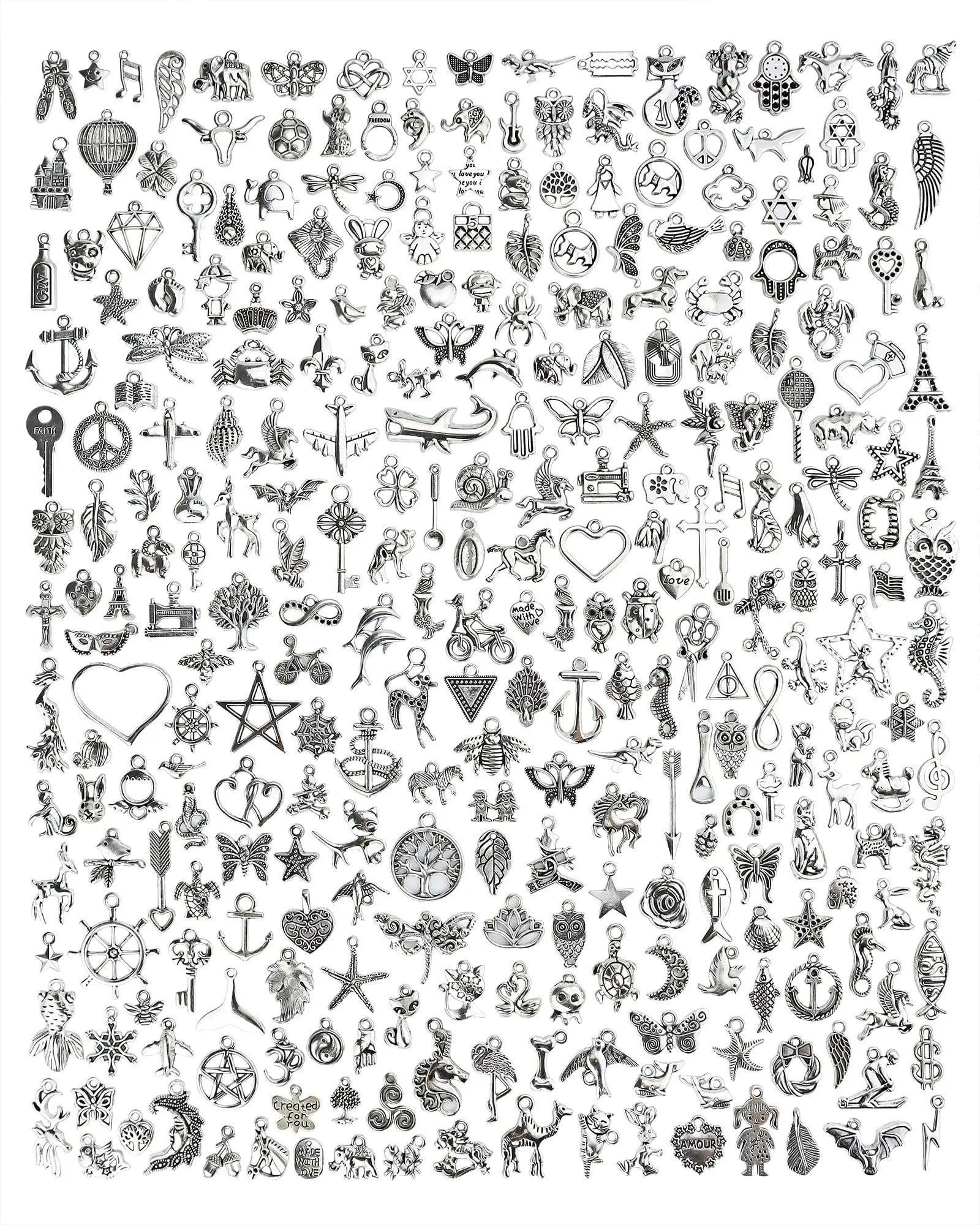 JIALEEY 300 PCS Wholesale Bulk Lots Jewelry Making Charms Mixed Smooth Tibetan Silver Alloy Charms Pendants DIY for Bracelet Necklace Jewelry Making and Crafting