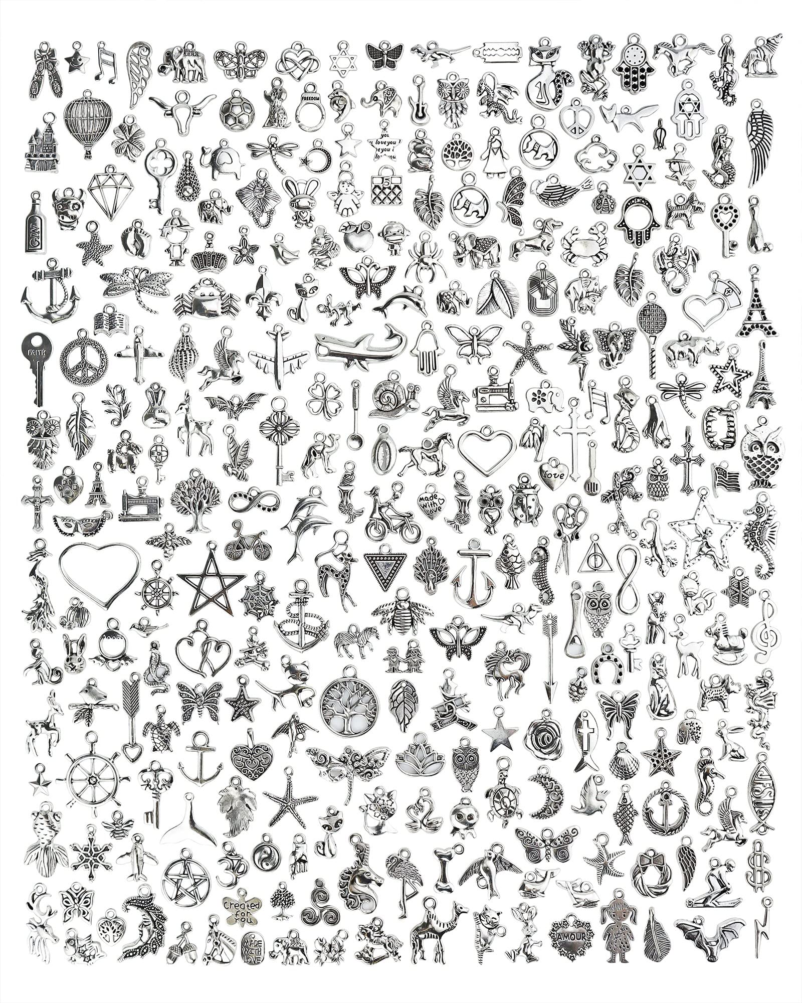 JIALEEY 300 PCS Wholesale Bulk Lots Jewelry Making Charms Mixed Smooth Tibetan Silver Alloy Charms Pendants DIY for Bracelet Necklace Jewelry Making and Crafting