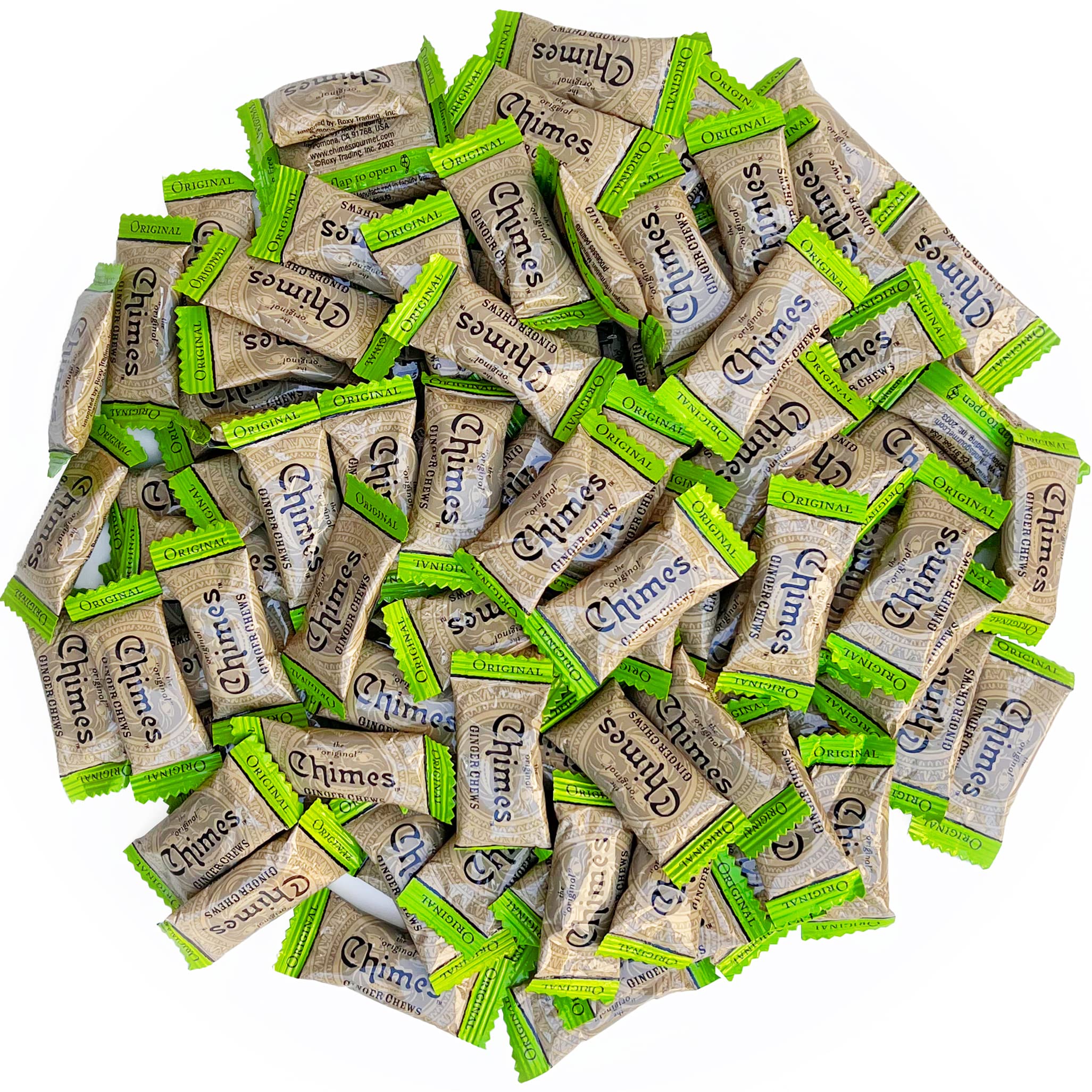 CHIMES ORIGINAL Ginger Chews (1-Pound 1 LB BAG) Premium Natural Chewy Ginger Candy - 16 OZ Individually Wrapped Ginger Chew Candy
