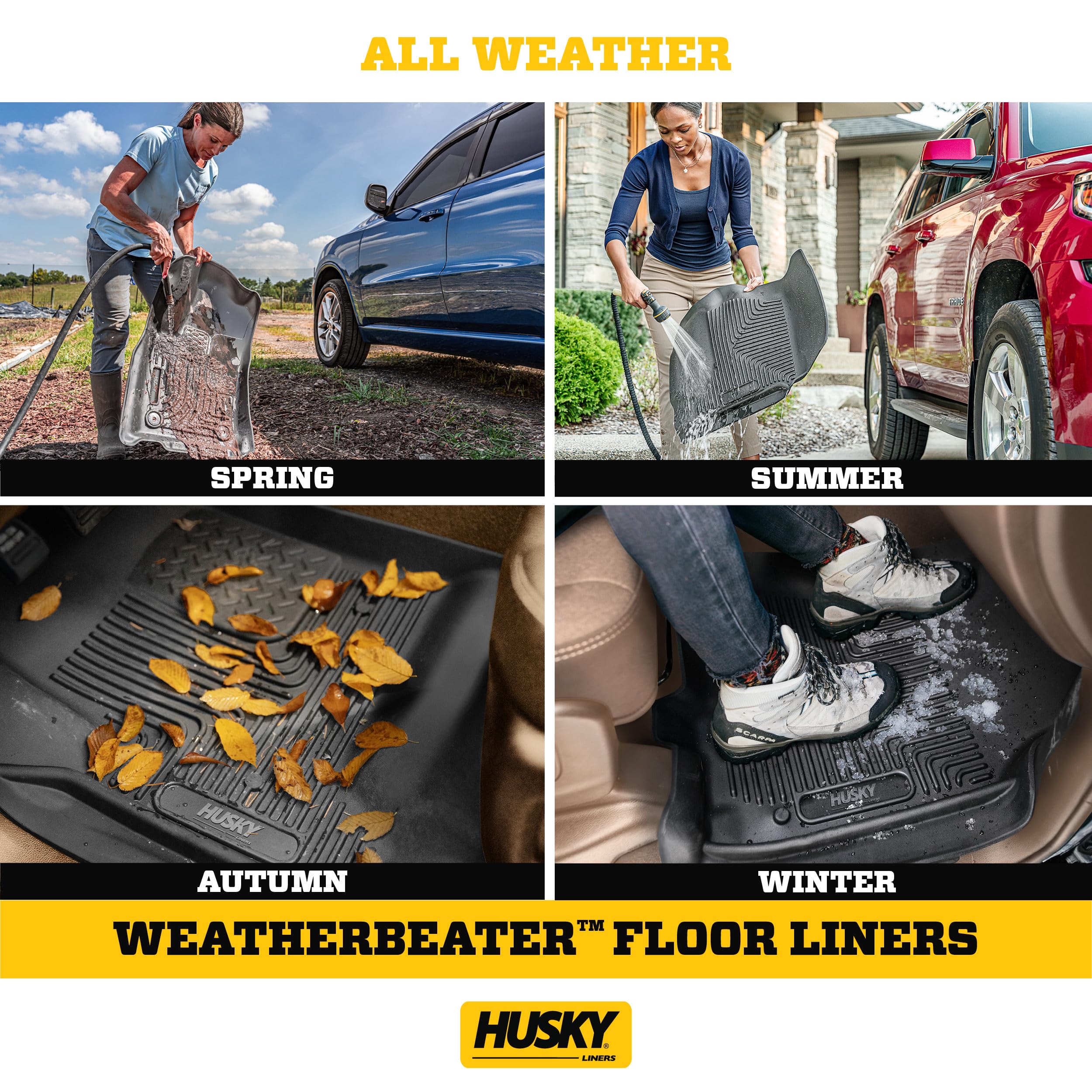 Husky Liners Weatherbeater Floor Mats | Fits 2015-2025 Ford F-150 (Includes 2022-2025 Lightning) SUPERCREW CAB ONLY w/Carpet & w/Out Fold Flat Storage | Front & 2nd Row, 3-pc Black - 94041