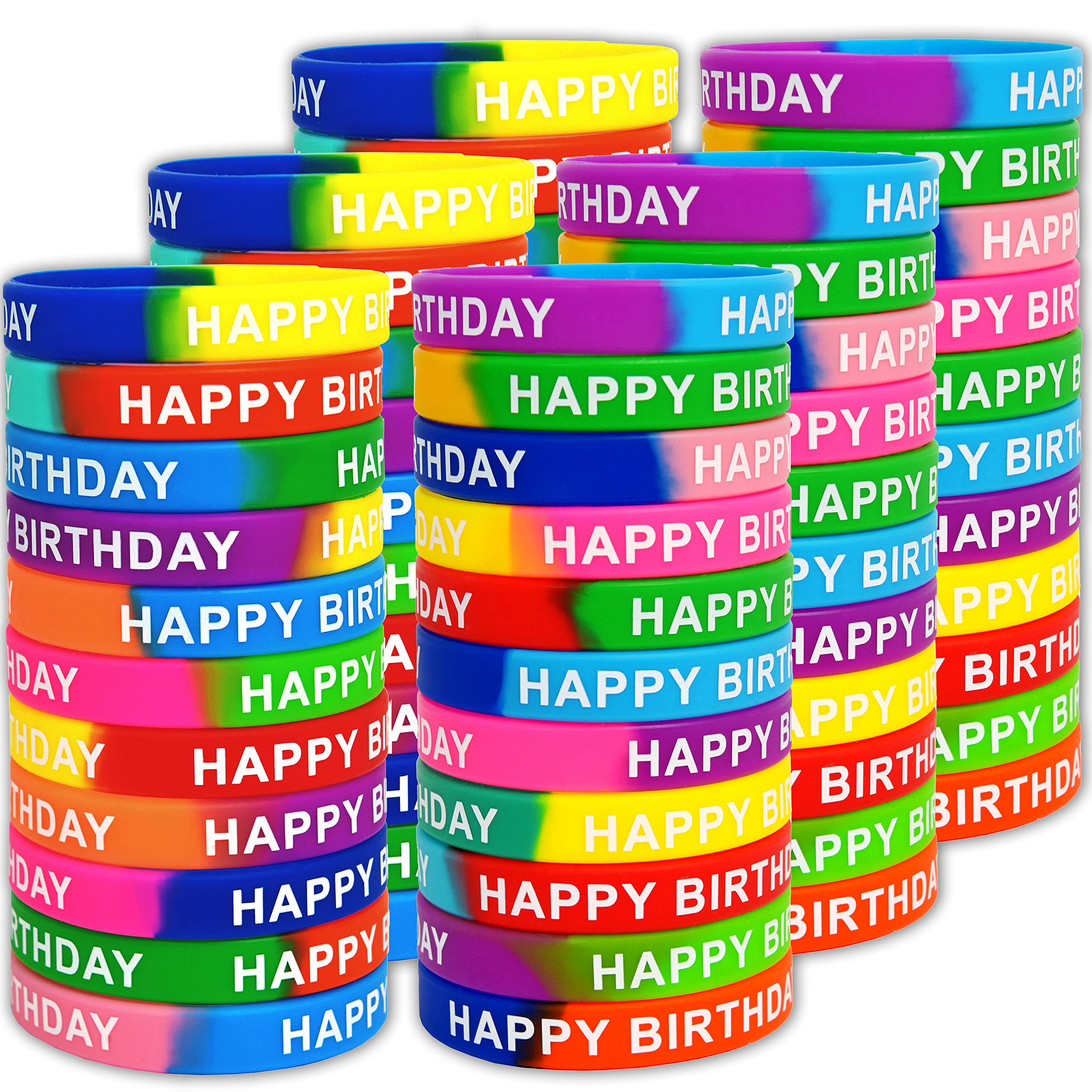 66 Pieces Birthday Rubber Bracelets (22 Styles),Bulk Colored Silicone Wristbands for Students Teachers Classroom Reward Gifts, Birthday Decorations Party Favors Supplies