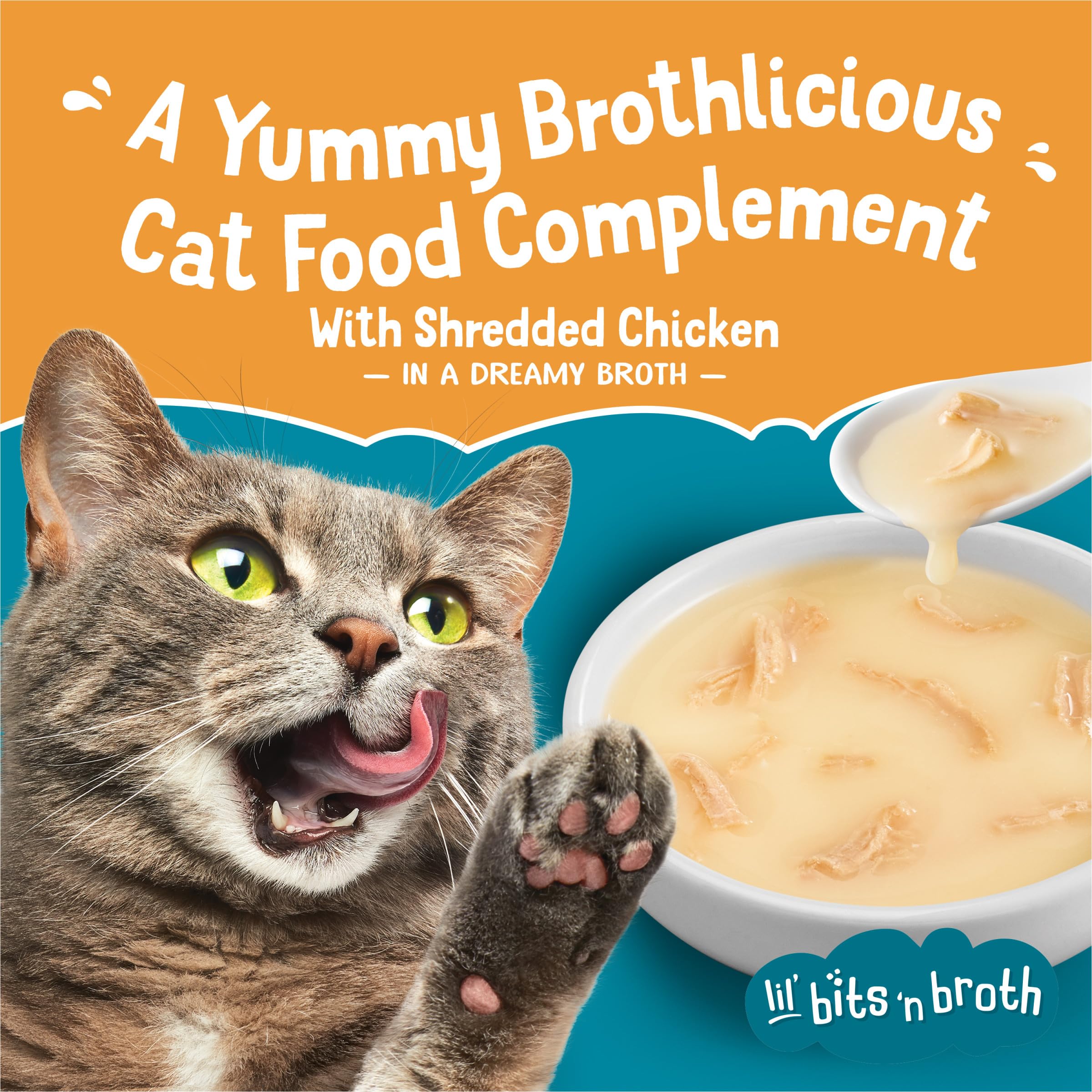 Purina Friskies Lickable Cat Treats Bits ‘n Broth With Shredded Chicken in a Dreamy Broth - (Pack of 16) 1.2 oz. Pouches