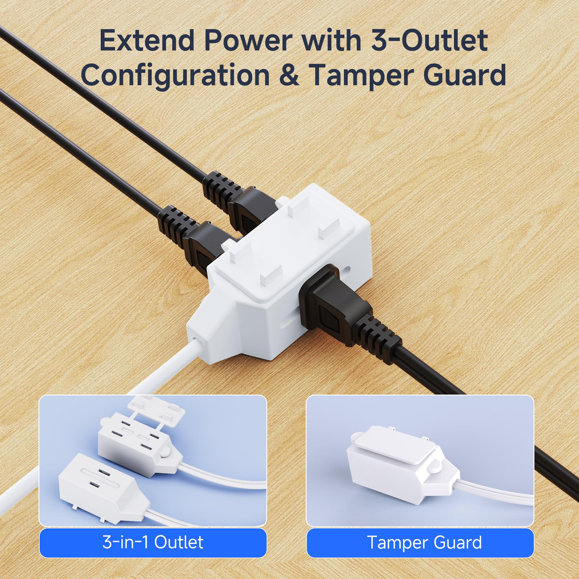 [UL Listed] Cable Matters 2-Pack 16 AWG 2 Prong Extension Cord 6 ft, 13A 3-Outlet Extension Cords with Tamper Guard, 13 Amp, 1625 Watts, White
