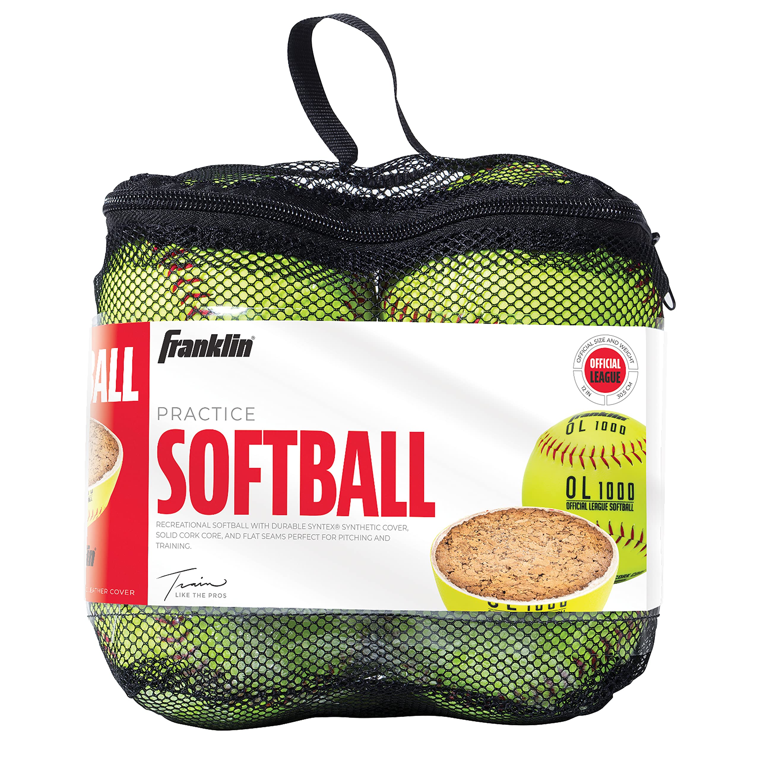 Franklin Sports Official Size Softballs - 12" Fastpitch Practice Great for + Training Weight 4 Pack