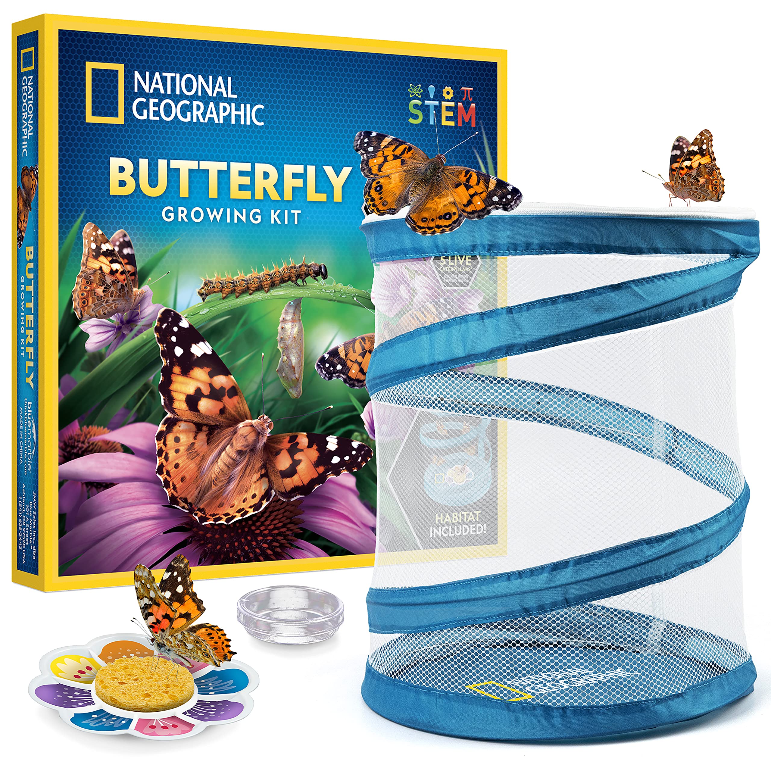 National Geographic Butterfly Growing Kit - Butterfly Habitat Kit with Voucher to Redeem 5 Caterpillars (S&H Not Included), Butterfly Cage, Feeder ( Exclusive)