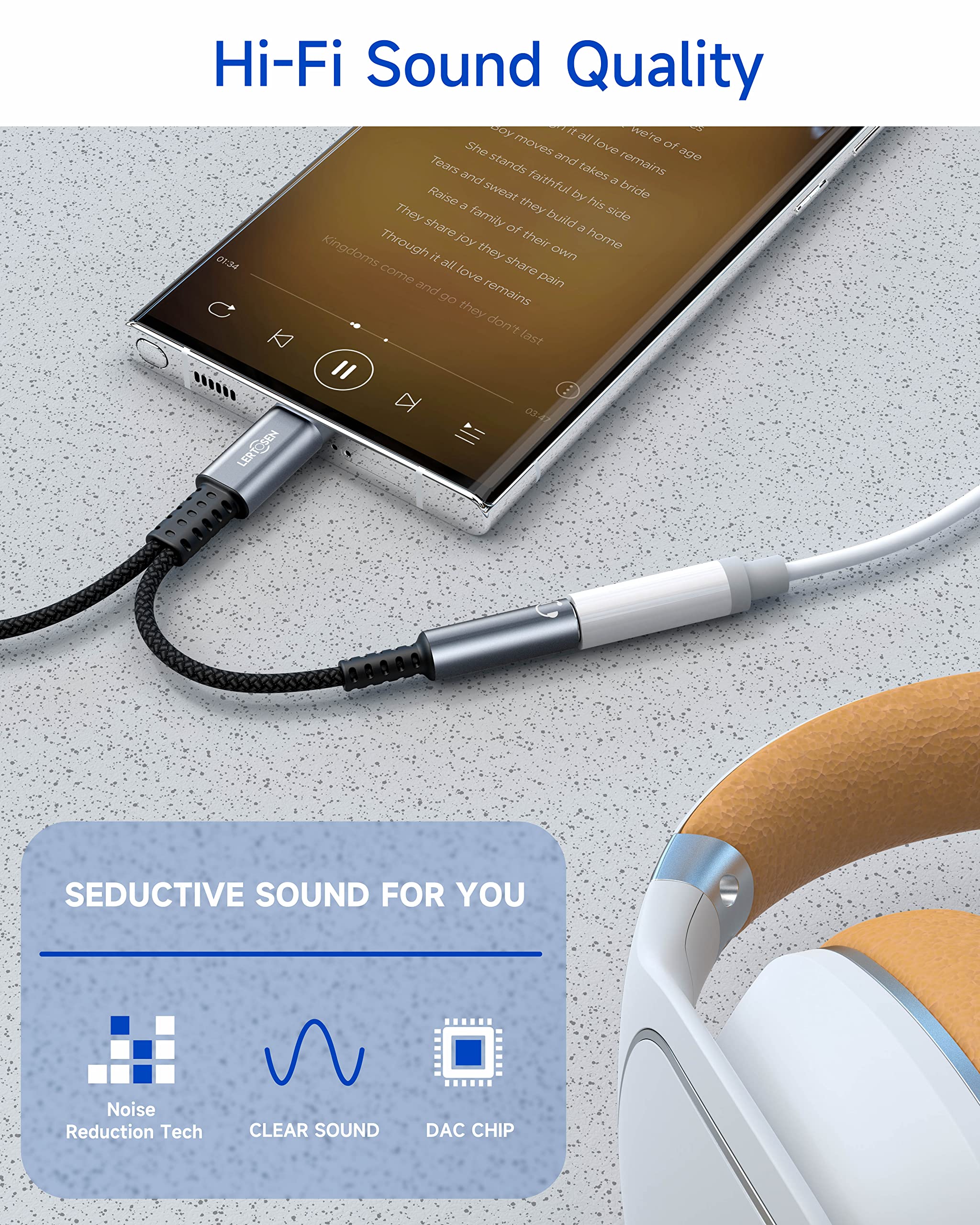 LERTOSEN USB C to 3.5mm Headphone and Charger Adapter, 2 in 1 USB C to Aux Audio Jack with PD Fast Charging Dongle Cable Cord for Phone 16 15 Pro Max Samsung Galaxy S25 S24 S23 Pixel Ultra,iPad Pro