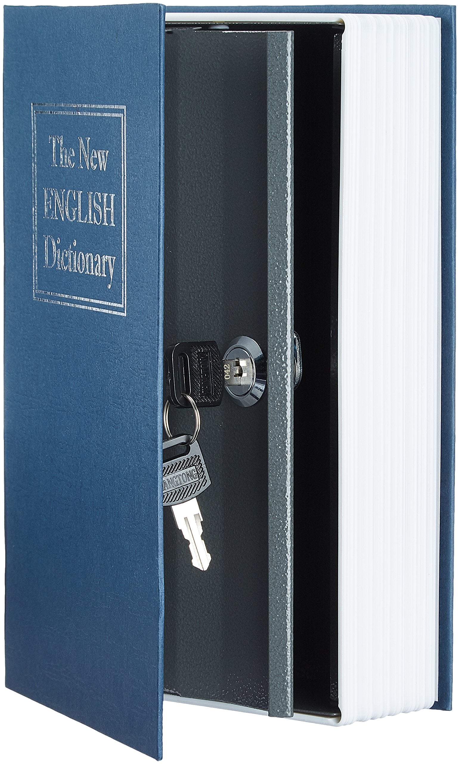 Amazon Basics Book Safe, Money Saving Box, Save for Money, Secret Hidden Metal Lock Box, Money Hiding, Key Lock, Large, Blue