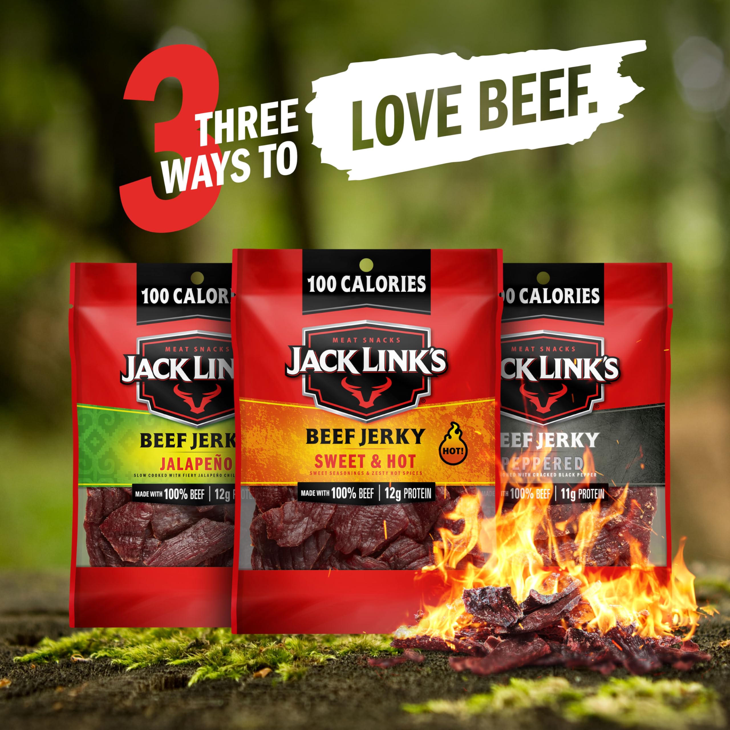 Jack Link's Beef Jerky Bold Variety Pack - Includes Sweet & Hot, Jalapeno and Peppered Jerky, Bulk Protein Snack Pack, Good Source of Protein, Meat Snacks Made with 100% Beef - 1.25 Oz (Pack of 15)