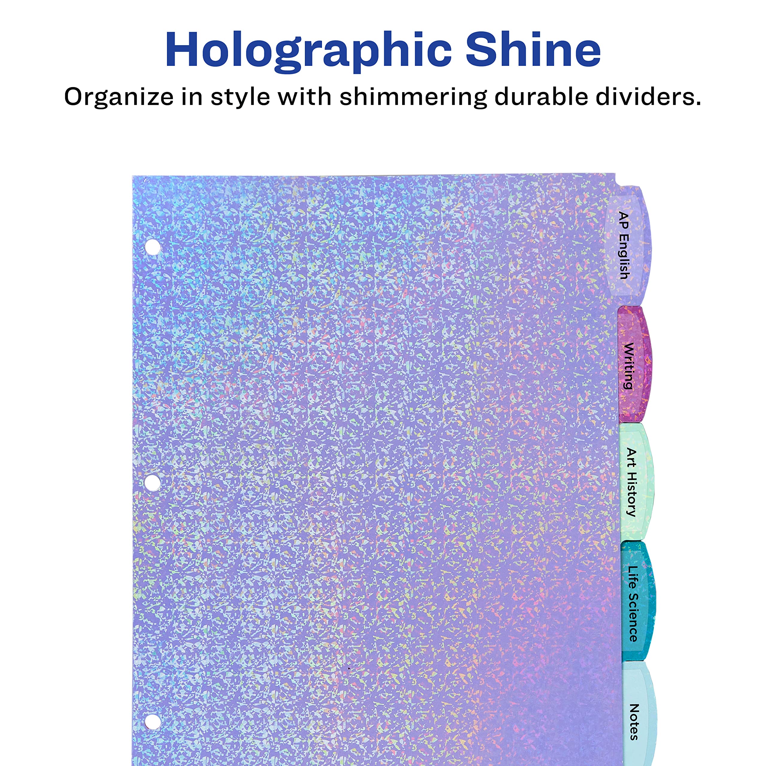 Avery Luxe Collection Holographic Big Tab Fashion Dividers for 3 Ring Binders, 5 Tab Set, Confetti Pattern, 1 Set (24929)