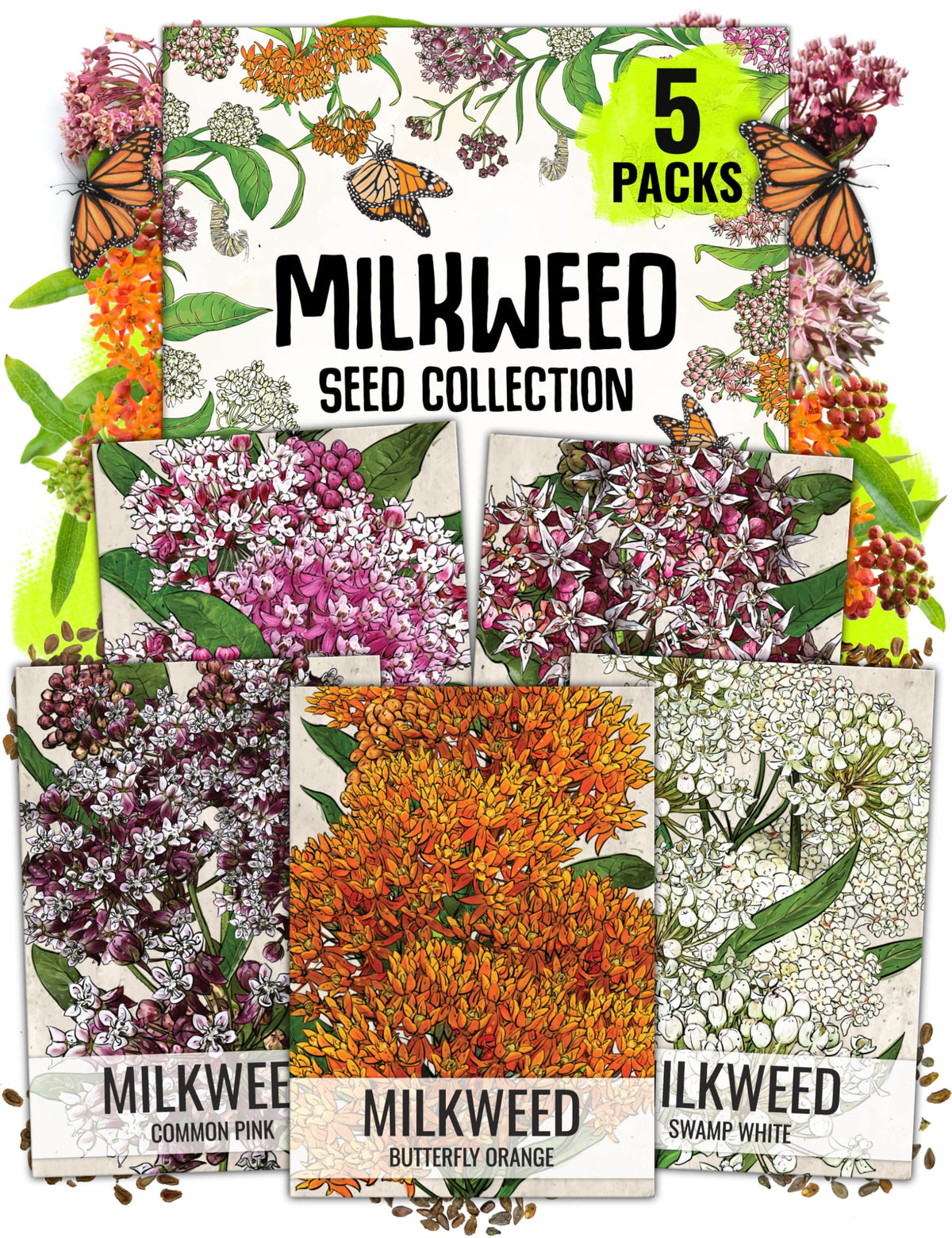 Seed Needs, Milkweed Seed Packet Collection to Attract Monarch Butterflies (5 Individual Seed Varieties to Plant) Heirloom & Untreated Seeds