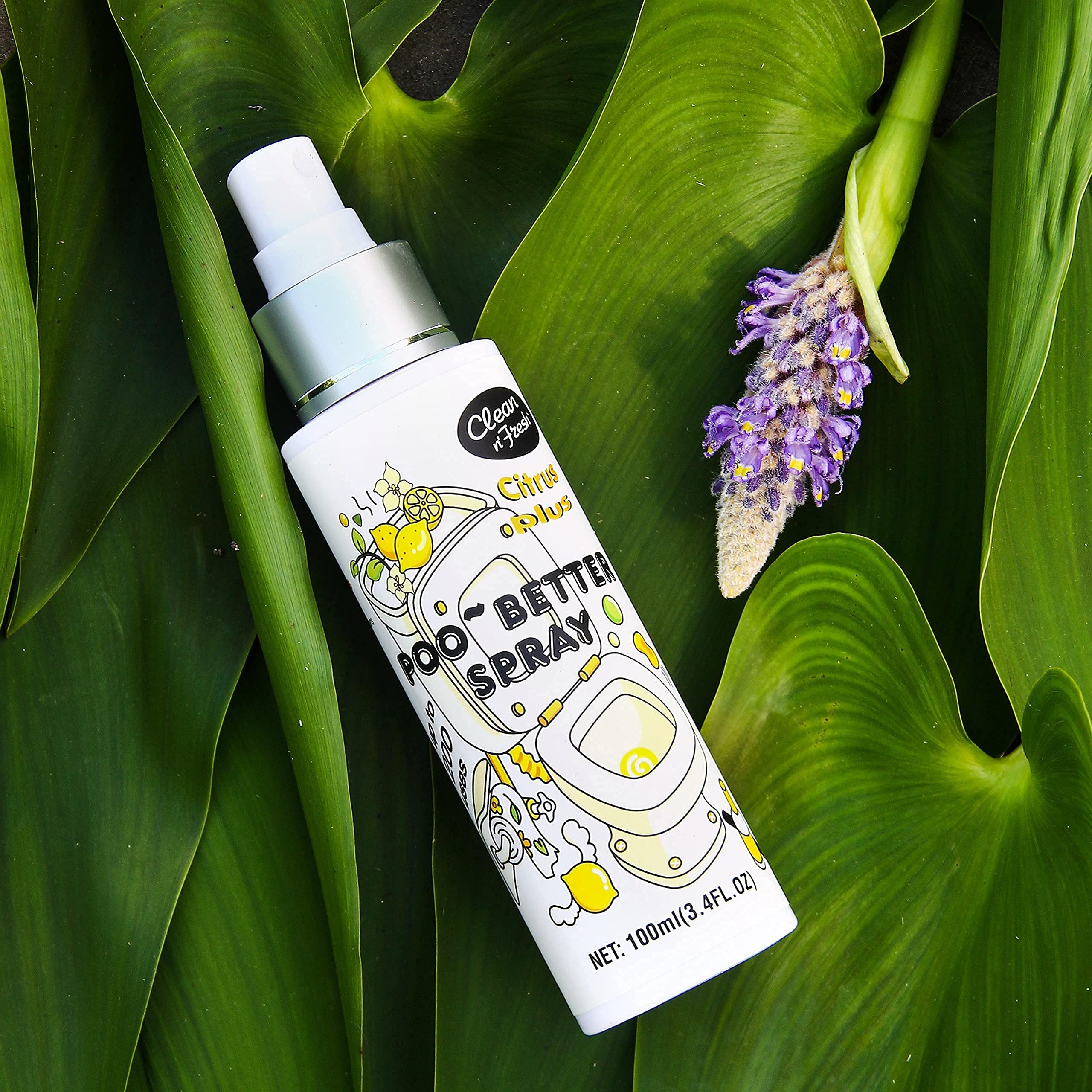 Clean-n-Fresh Toilet Spray, 6.8 Fl.oz Poo Spray | Up to 400+ Uses, 100% Natural Plant Essential Oil Citrus Scent, Bathroom Deodorizer