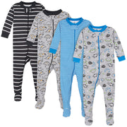 Gerber Baby Boys' 4-Pack Footed Pajamas, Dinosaurs Space Grey, 18 Months