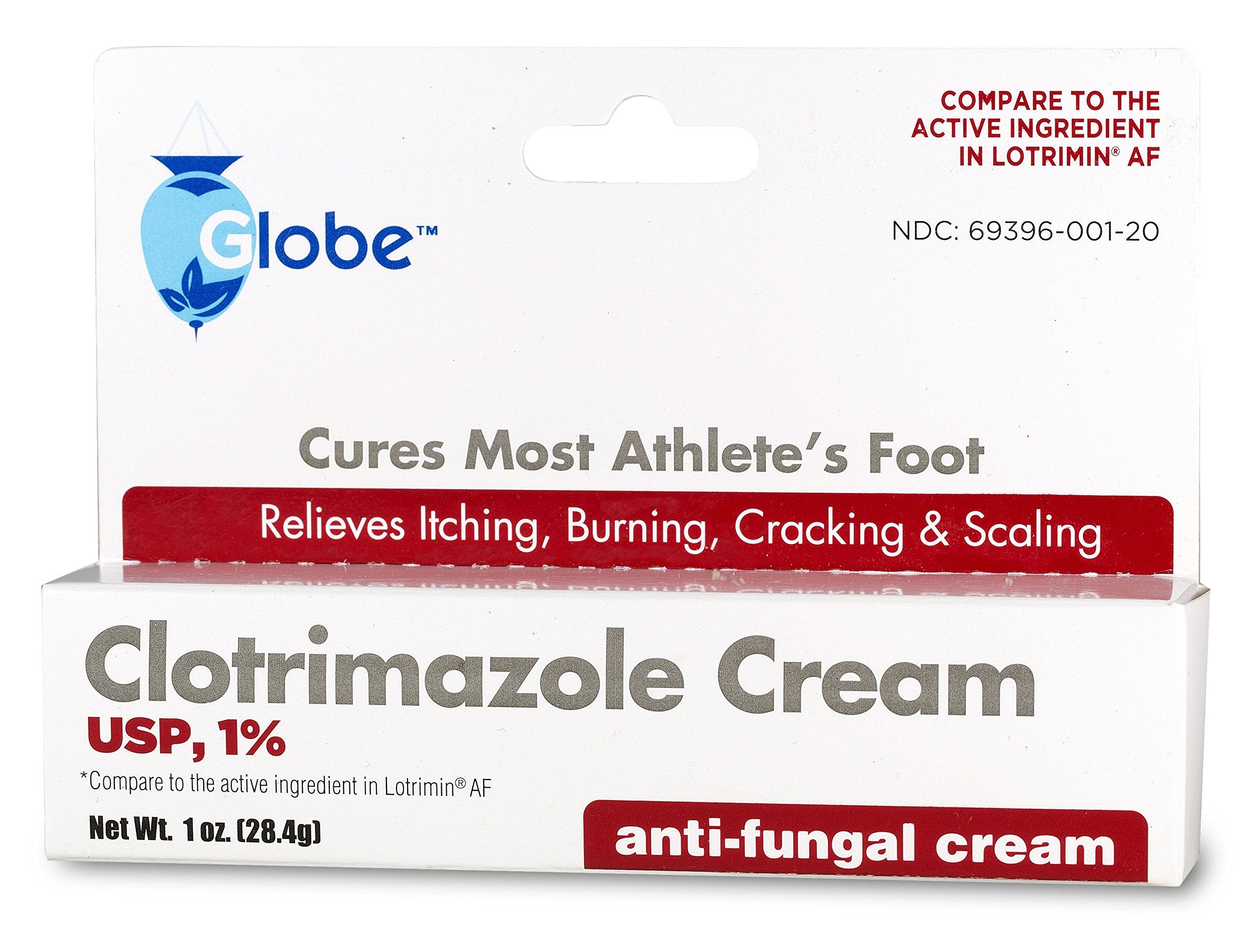 Globe Clotrimazole Antifungal Cream 1% USP (1 oz), Anti Fungal Treatment, Relieves Itching, Burning, Cracking and Scaling Associated Athletes Foot, Jock Itch, Ringworm and More