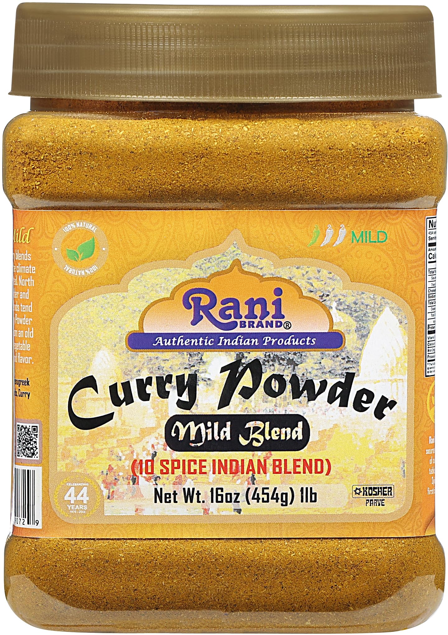Rani Curry Powder Mild (10-Spice Authentic Indian Blend) 1lb (454g) PET Jar ~ All Natural | Salt-Free | NO Chili or Peppers | Vegan | No Colors | Gluten Friendly | NON-GMO | Kosher | Indian Origin