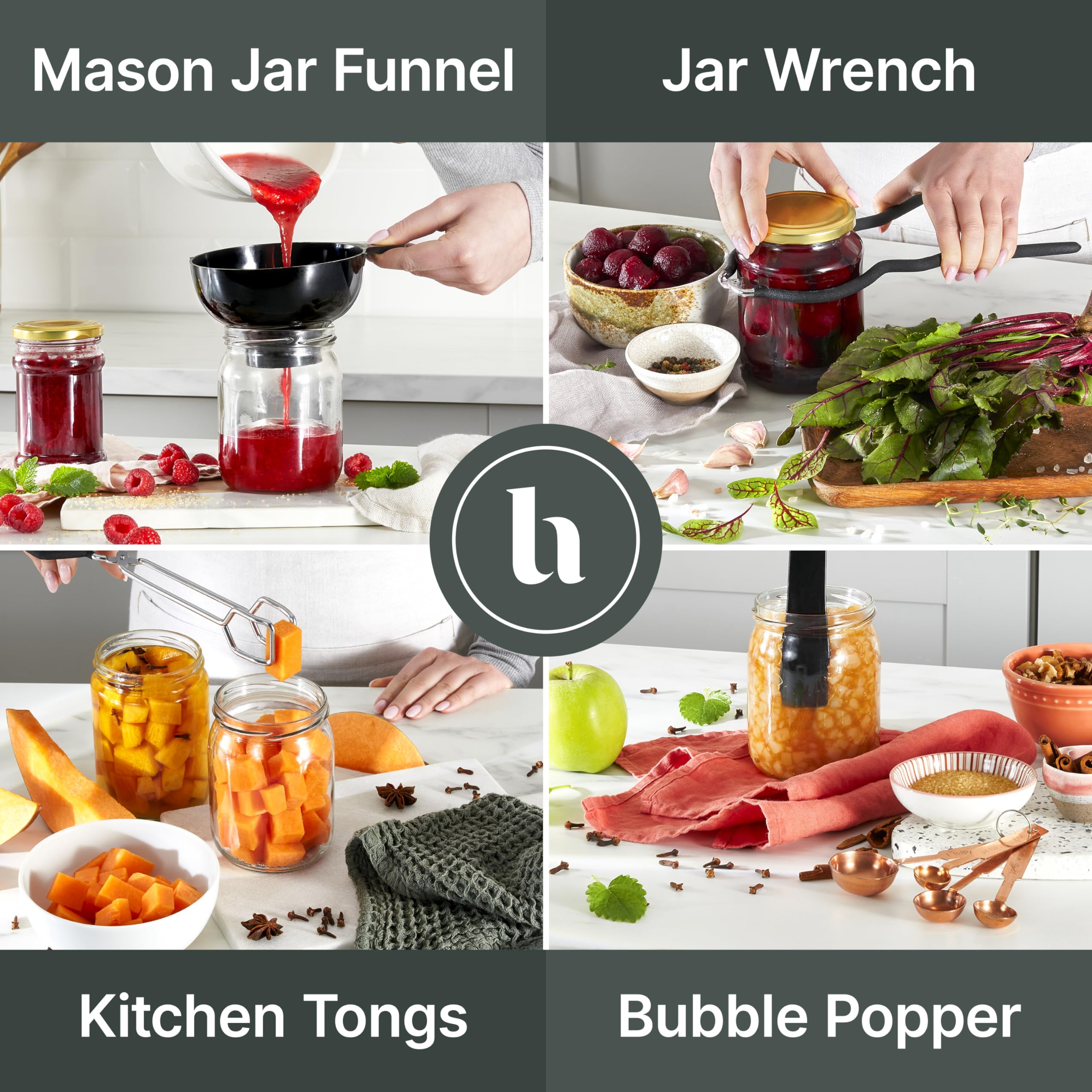 Canning Supplies Set of 8 – Canning Kit for Beginners – Complete Home Canners Equipment – Mason Jar Lifter, Funnel & Wrench, Tongs, Bubble Popper, Magnetic Lid Lifter, Canning Labels & Lids