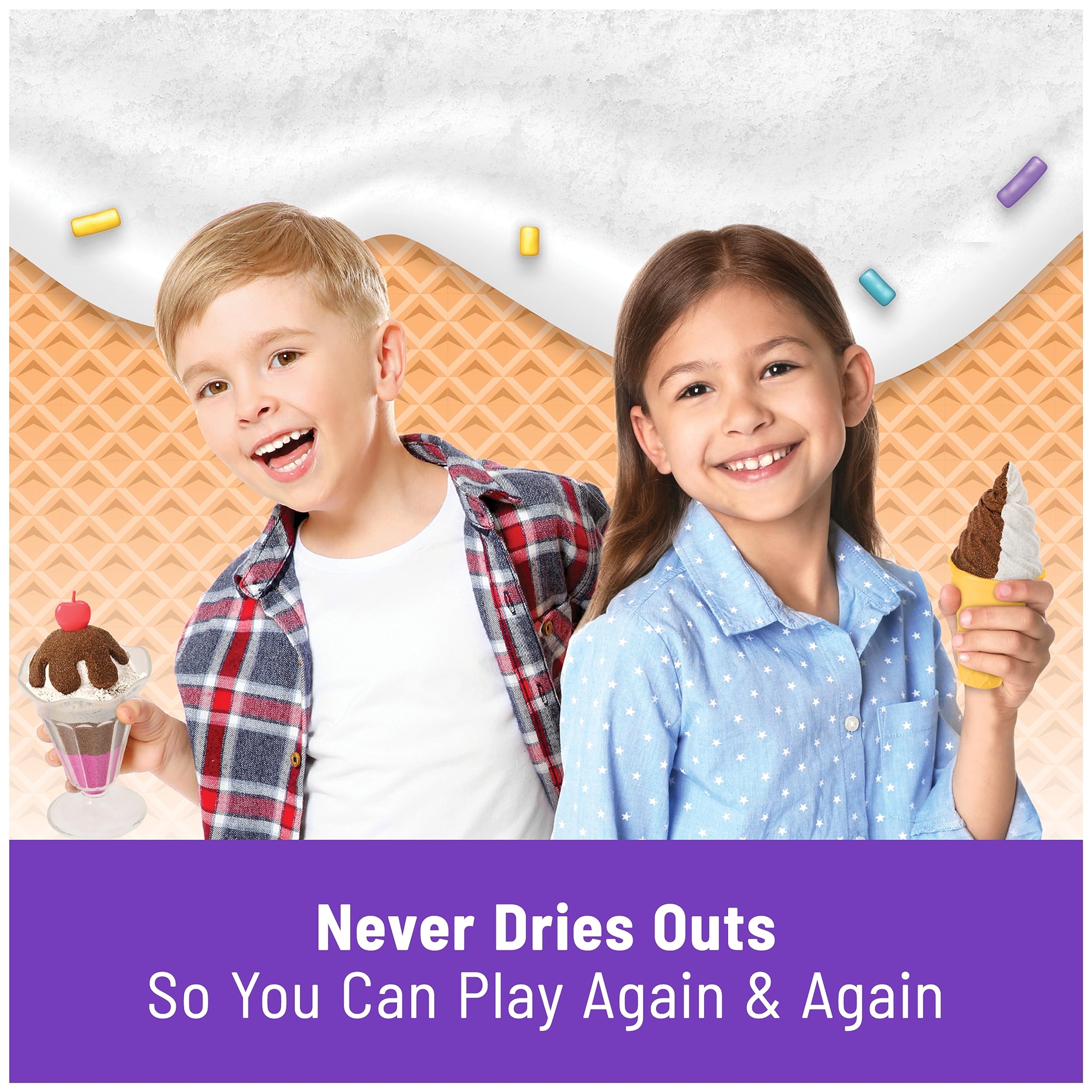 Kinetic Sand Scents, Ice Cream Treats Playset with 3 Colors Scented Play Sand & 6 Tools, Sensory Toys for Kids Ages 3 and up